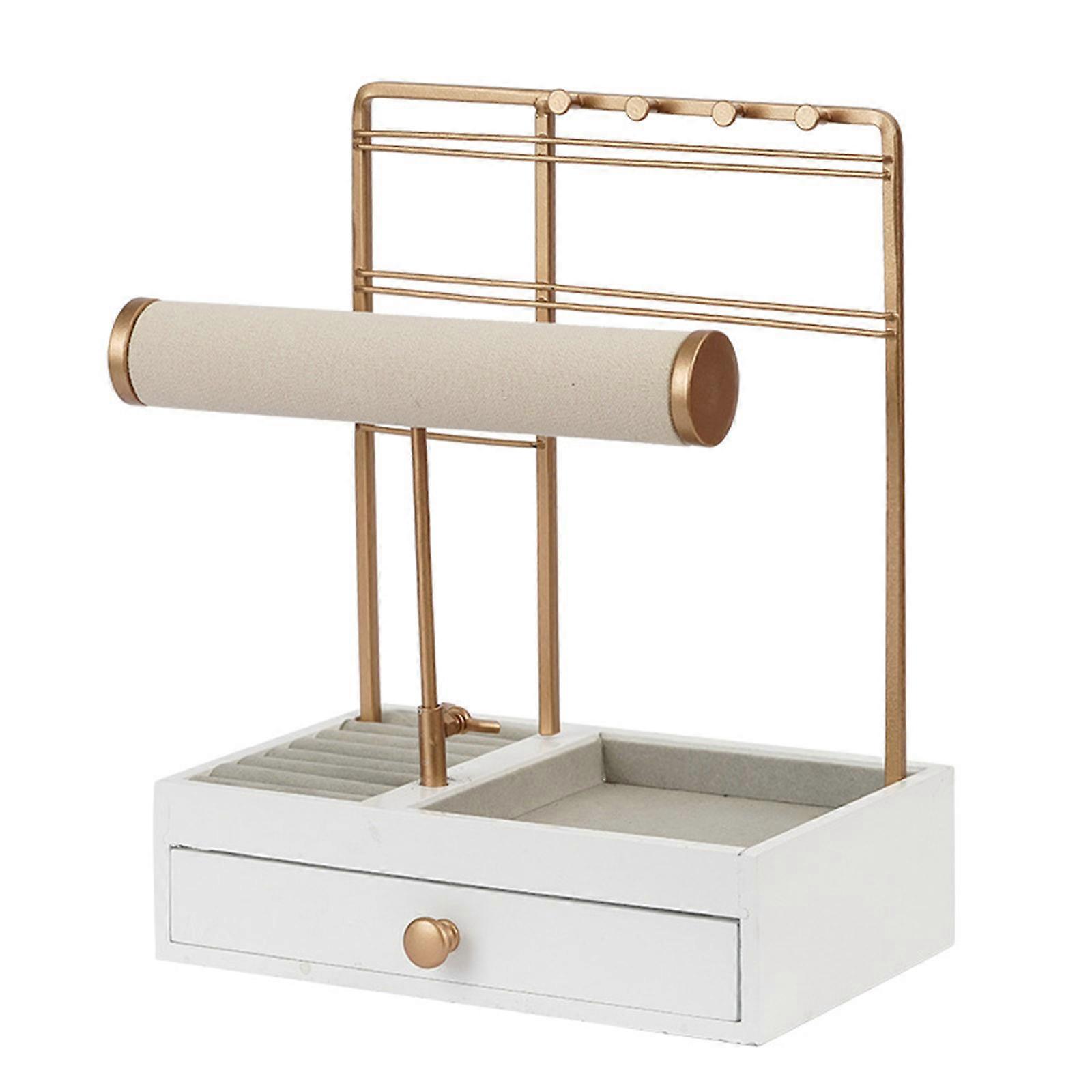 Σκουλαρίκι Κάτοχος Εμφάνιση Jewelry Holder Stand για T Bar Κάτοχος κολιέ Ξύλινος δίσκος Σκουλαρίκι Διοργανωτής για Γυναίκες Κορίτσι Δώρα Λευκό