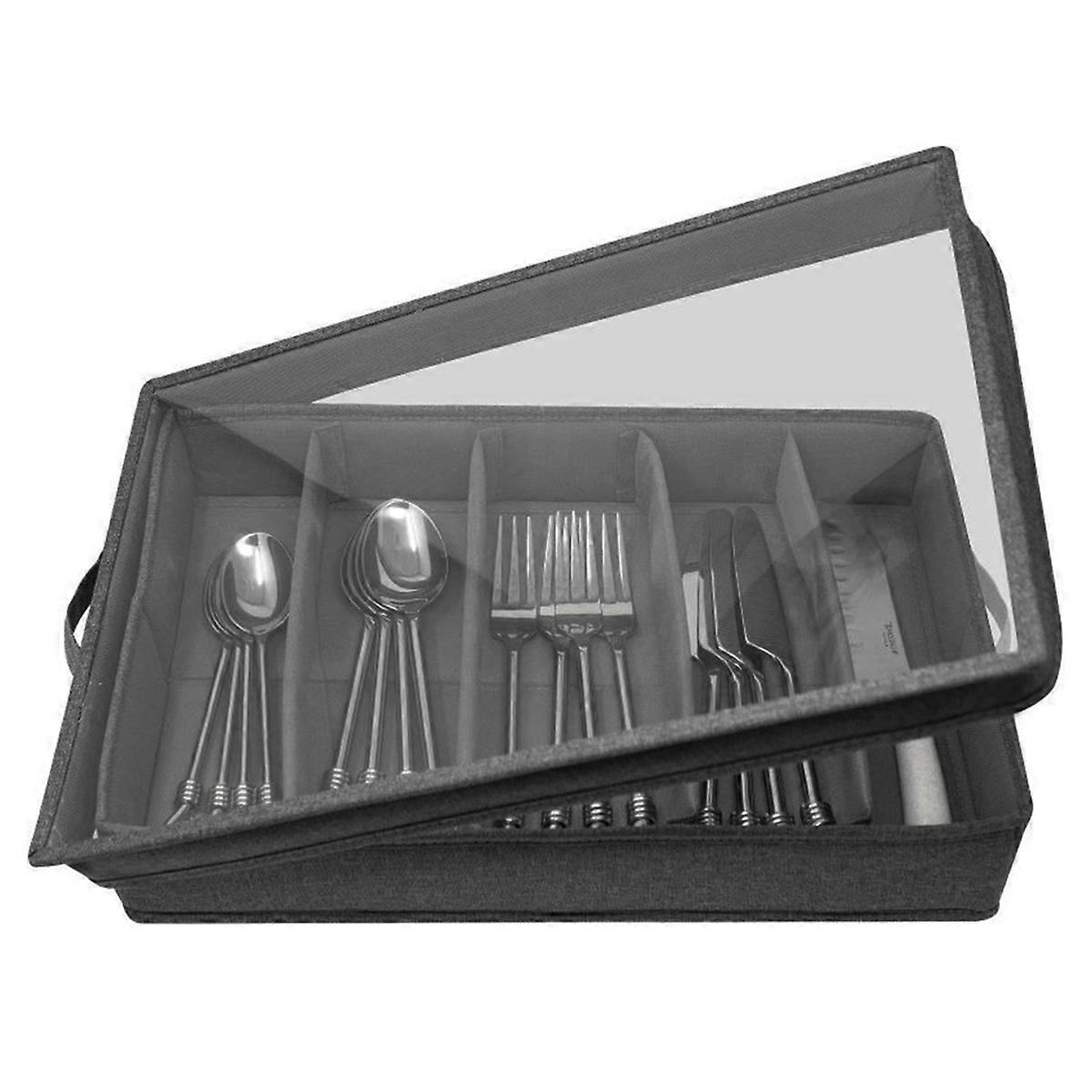 Durable Silverware Storage Box with Adjustable Divider, 5 Compartment
