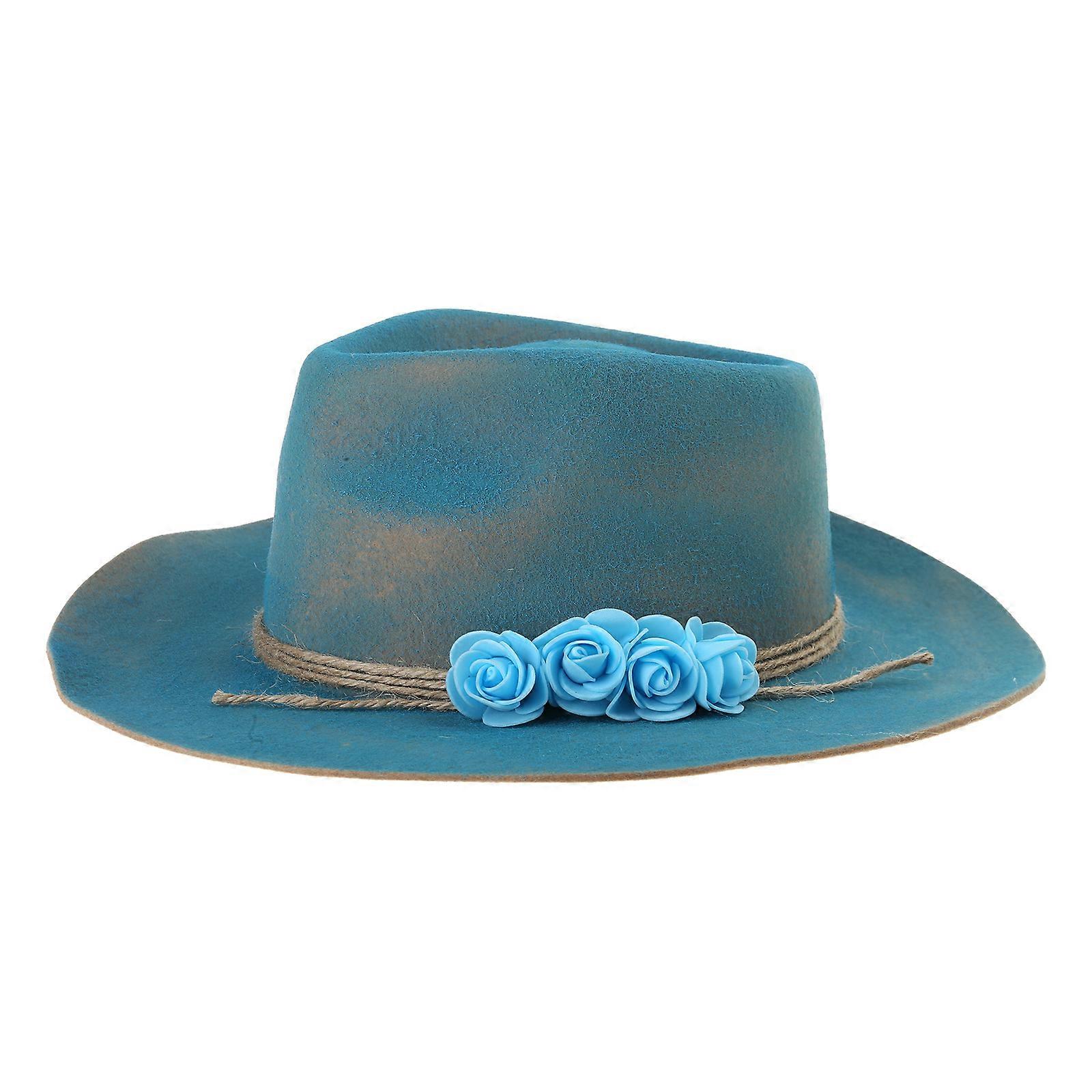Homburg Top Hat with Exotic Ribbon Victorian Age Wool Top Hat Classical Rancher Hat for Boy Men Adults Wool  Sky Blue