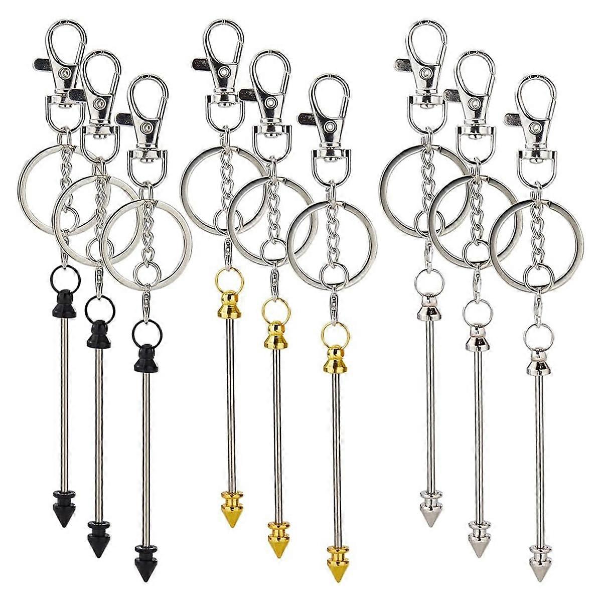 9Pcs 3 Colors Beadable Keychains Bulk Metal Beaded Keychain Bars