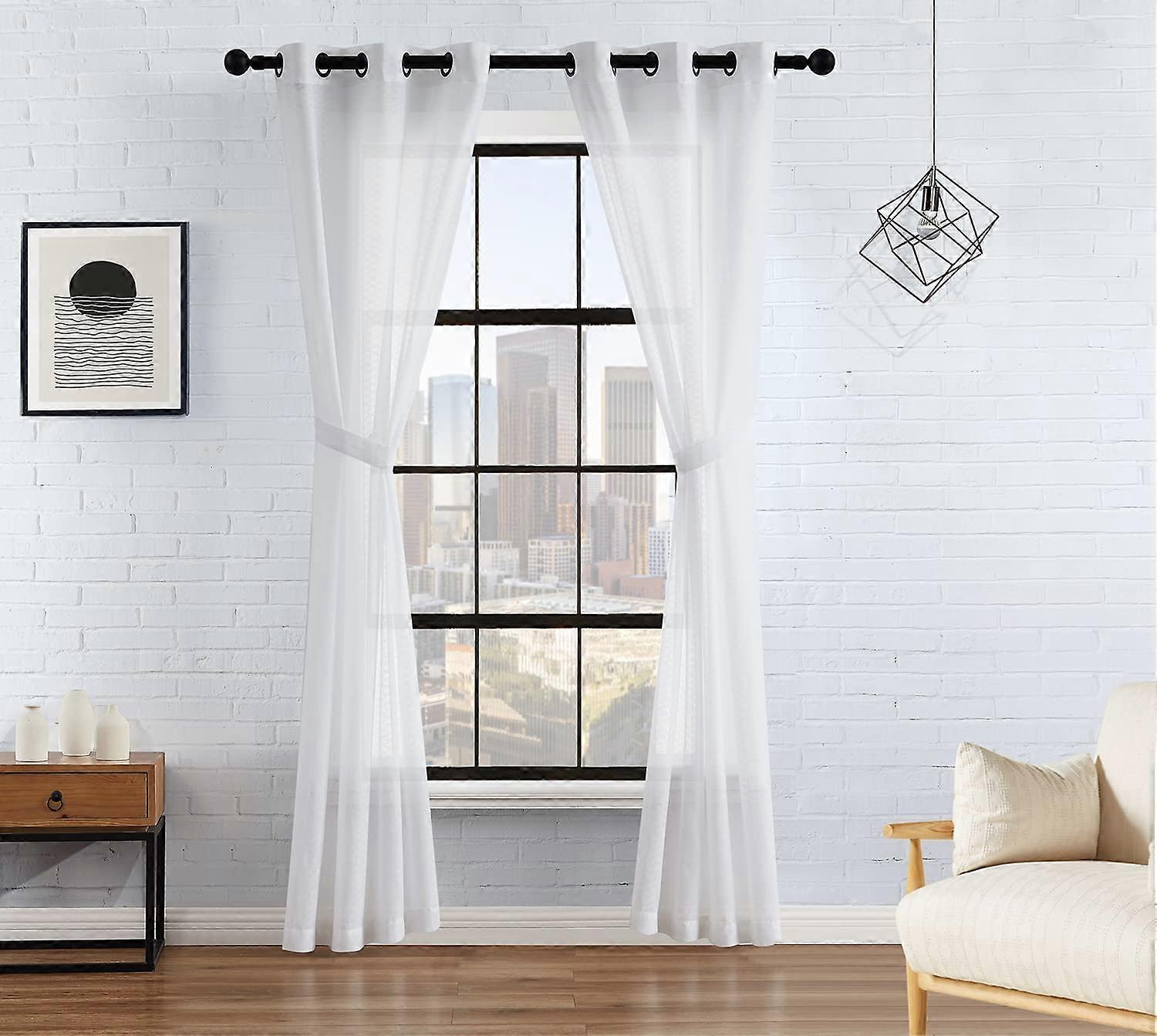 2 Panels Window Curtains Textured Light Filtering Faux Linen Semi Sheer for Window Machine Washable 38" x 96" Pair