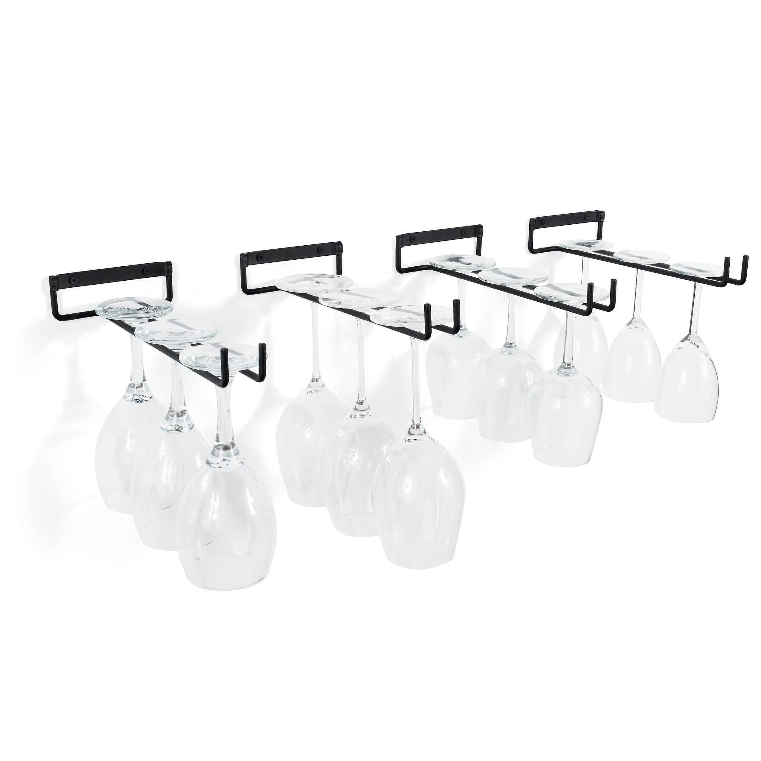 Stemware Wine Glass Rack Wall Mountable Wrought Iron Black Set of 4, 11 Inch Decorative Storage Solution