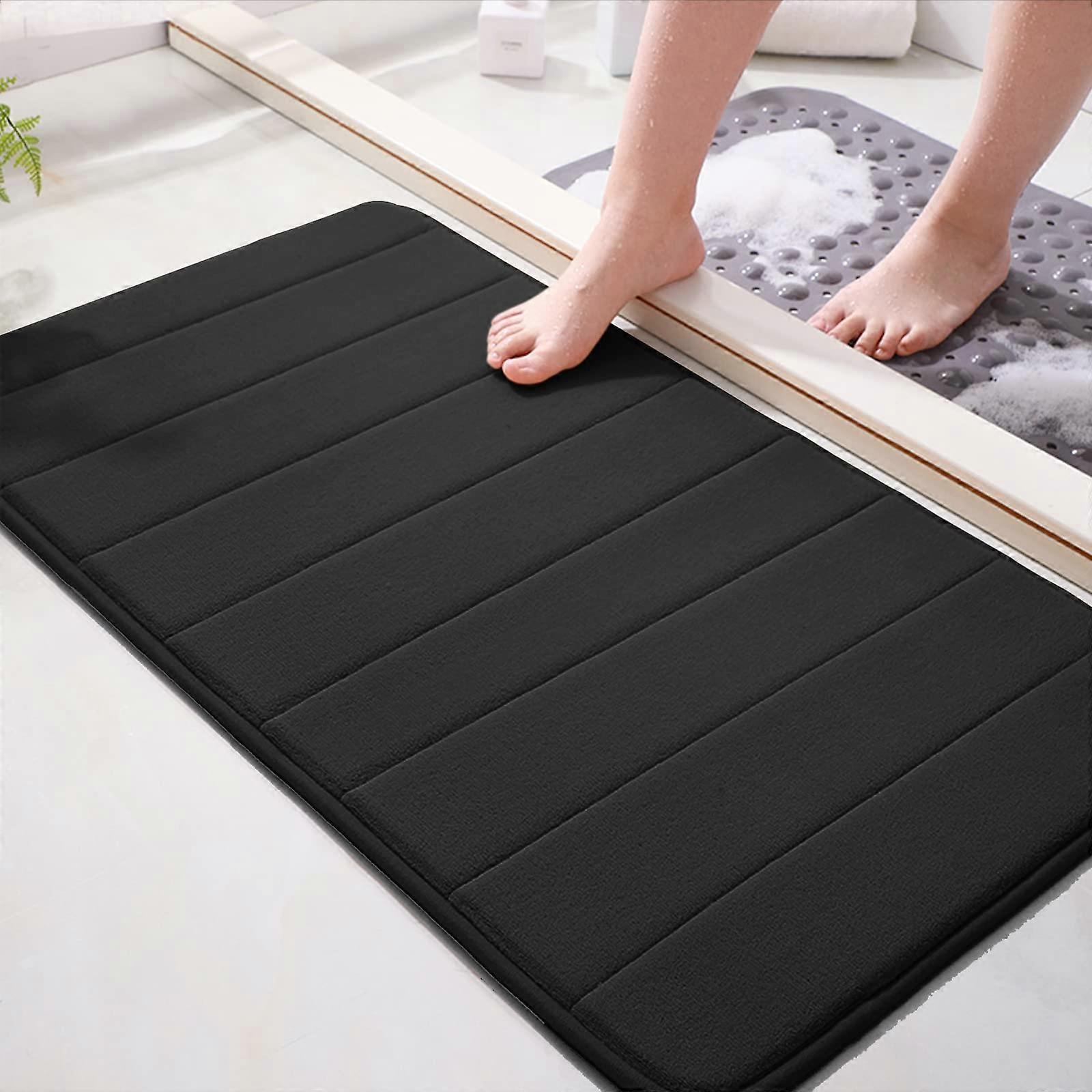 Memory Foam Bathroom Mat 17" X 24" Black Velvet Soft Water-Resistant Machine Washable Non-Slip Bath Mat