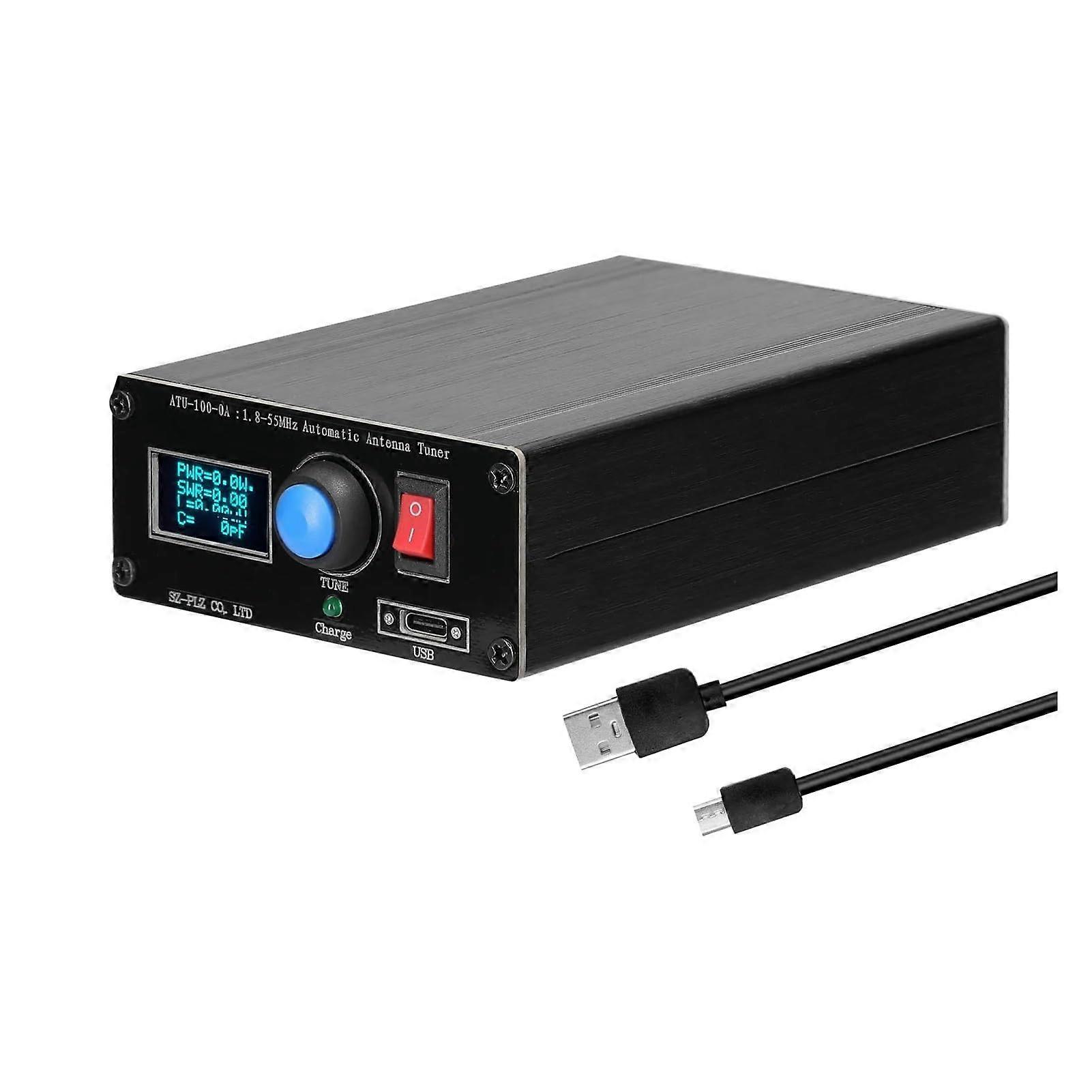 1.8-55MHz Mini Automatic Antenna Tuner 0.91inch OLED Display Aluminum Alloy Outcase with1500MAh Battery For Beginnners DIY Use