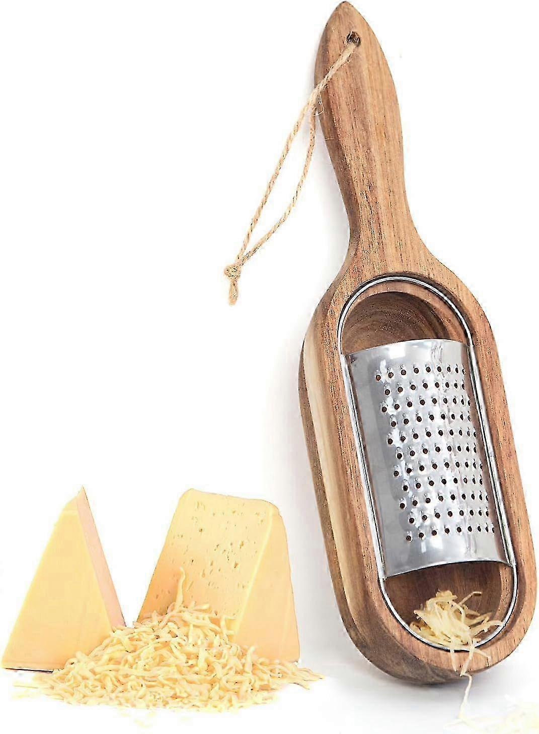 Wooden Cheese Grater with Handle, Rustic Brown Cheese Shredder with Storage HJW