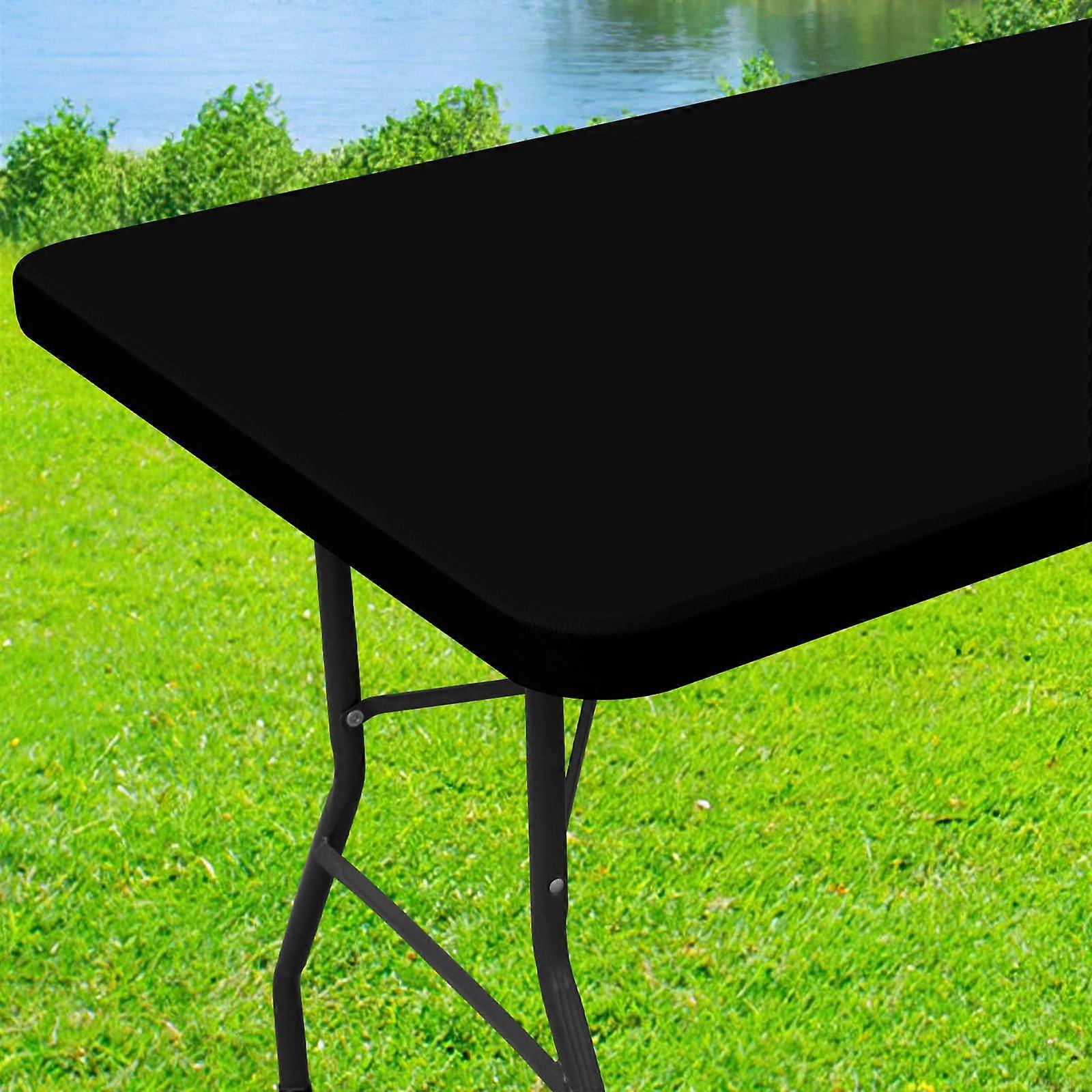 Spandex Picnic Table Cloth 4 Feet Rectangular Black Washable Elastic-Mesh Cover for Patio Tables 30"x48"
