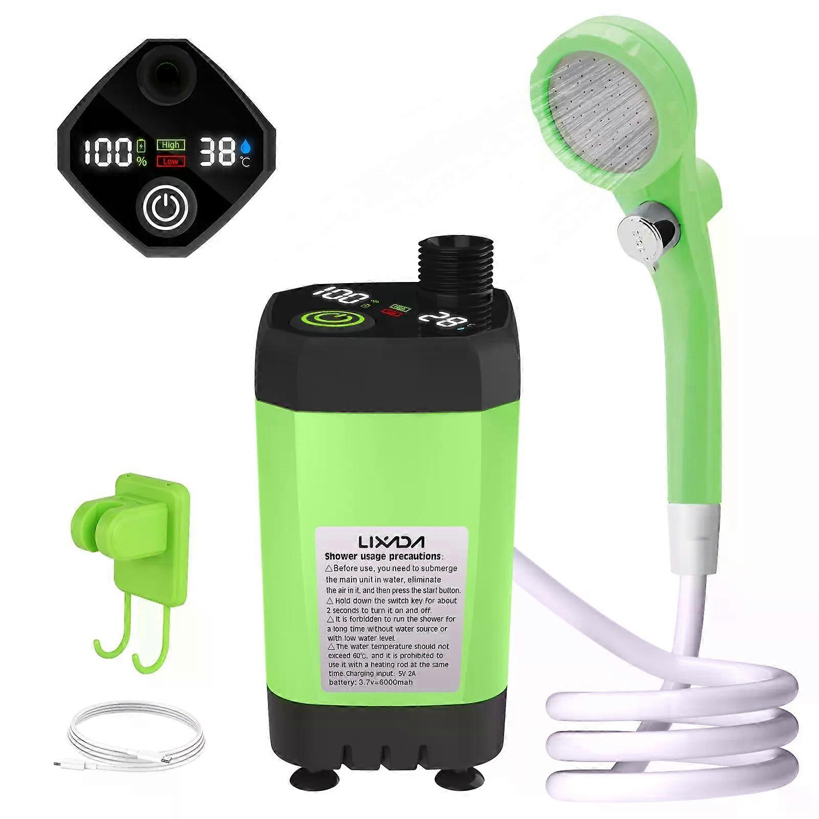 6000mAh Portable Camping Shower Pump RV Outdoor Shower Kit w/Full Screen Intelligent Digital Display Camp Shower Kit