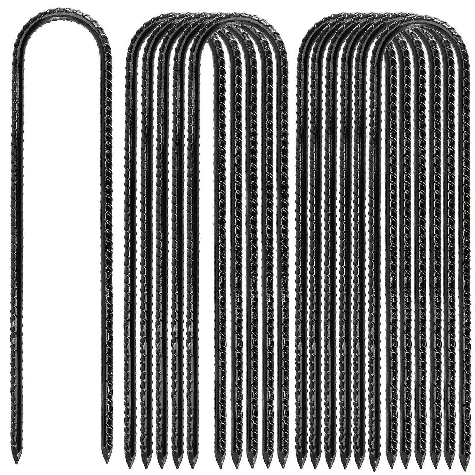 12 Pack 12 Inch U Shaped Rebar Stakes, Black U Rebar Hook, Trampoline Wind Anchors Stakes for Camping Tents, Soccer Net