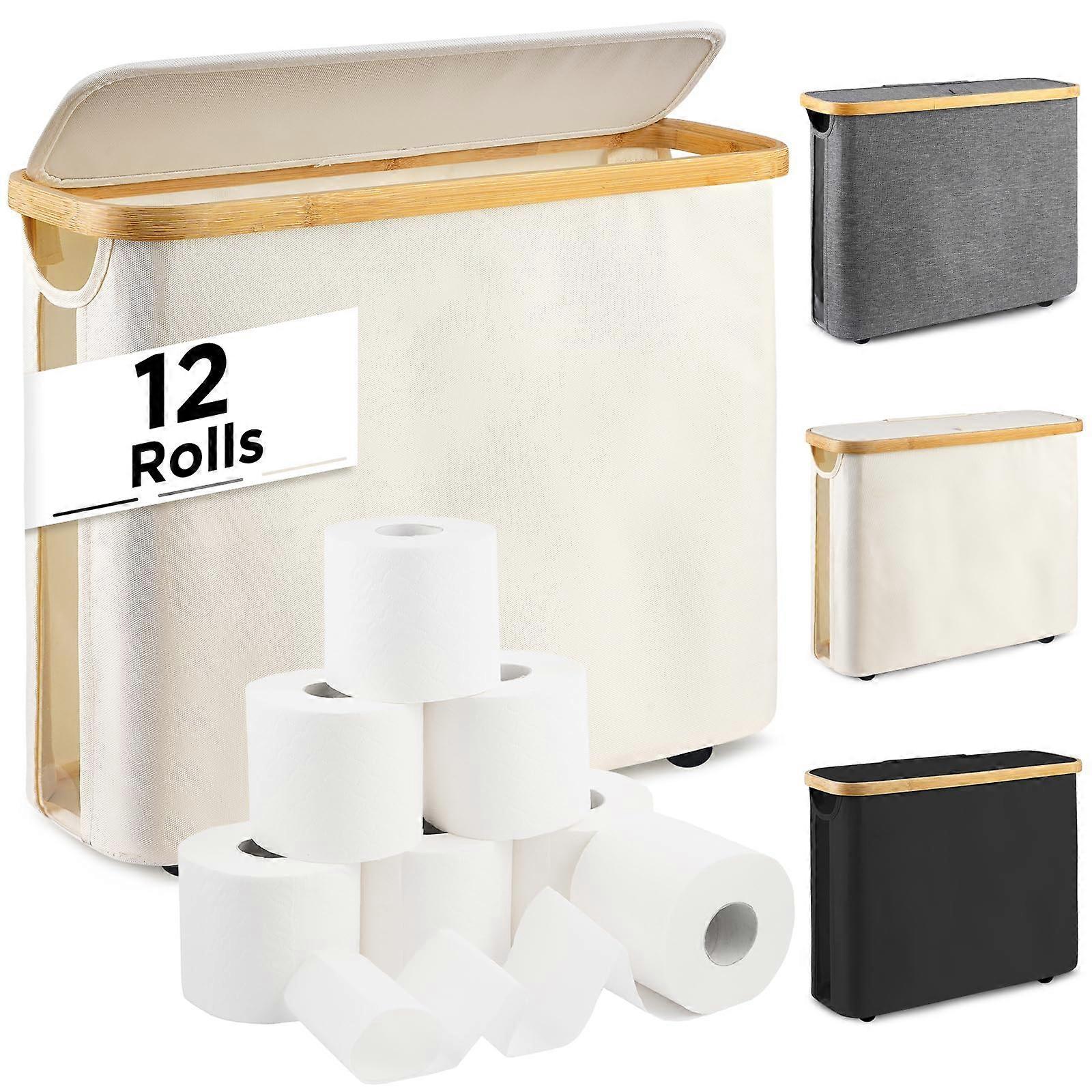 26L toilet paper basket, toilet paper for the bathroom with lid storage, foldable, -standing helper organizer 9-12 roll, beige beige 12 rolls