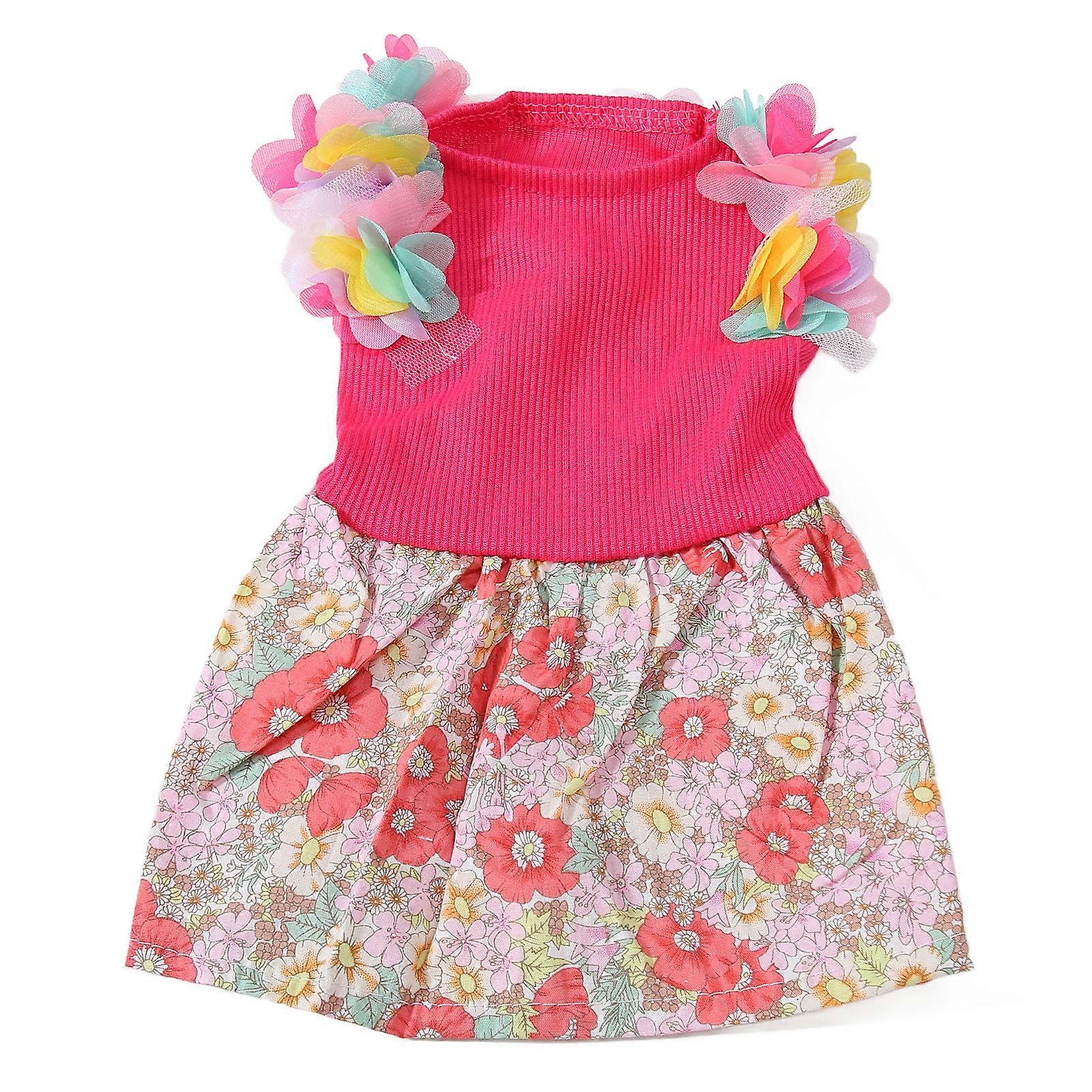 バラ色の赤Lかわいい犬のドレス子犬の猫のための軽量で通気性のある花の犬のプリンセスドレス