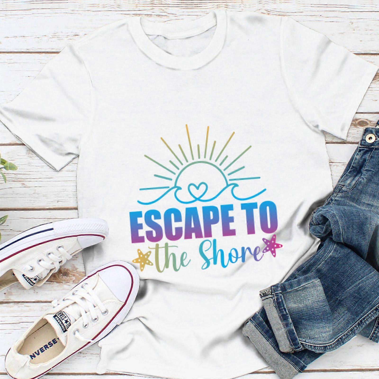 Escape To The Shore Graphic T-Shirt Lost In Paradise Double-Sided Print Women's Summer Tee S-XXL
