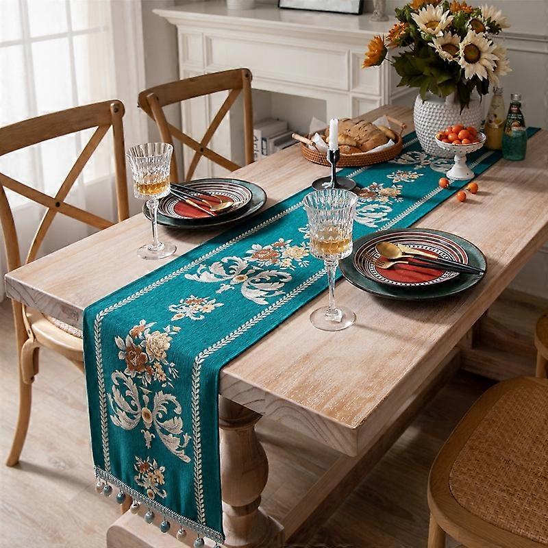 Home Vintage Flower Chenille Beads Table Runner, Size: 32x140cm