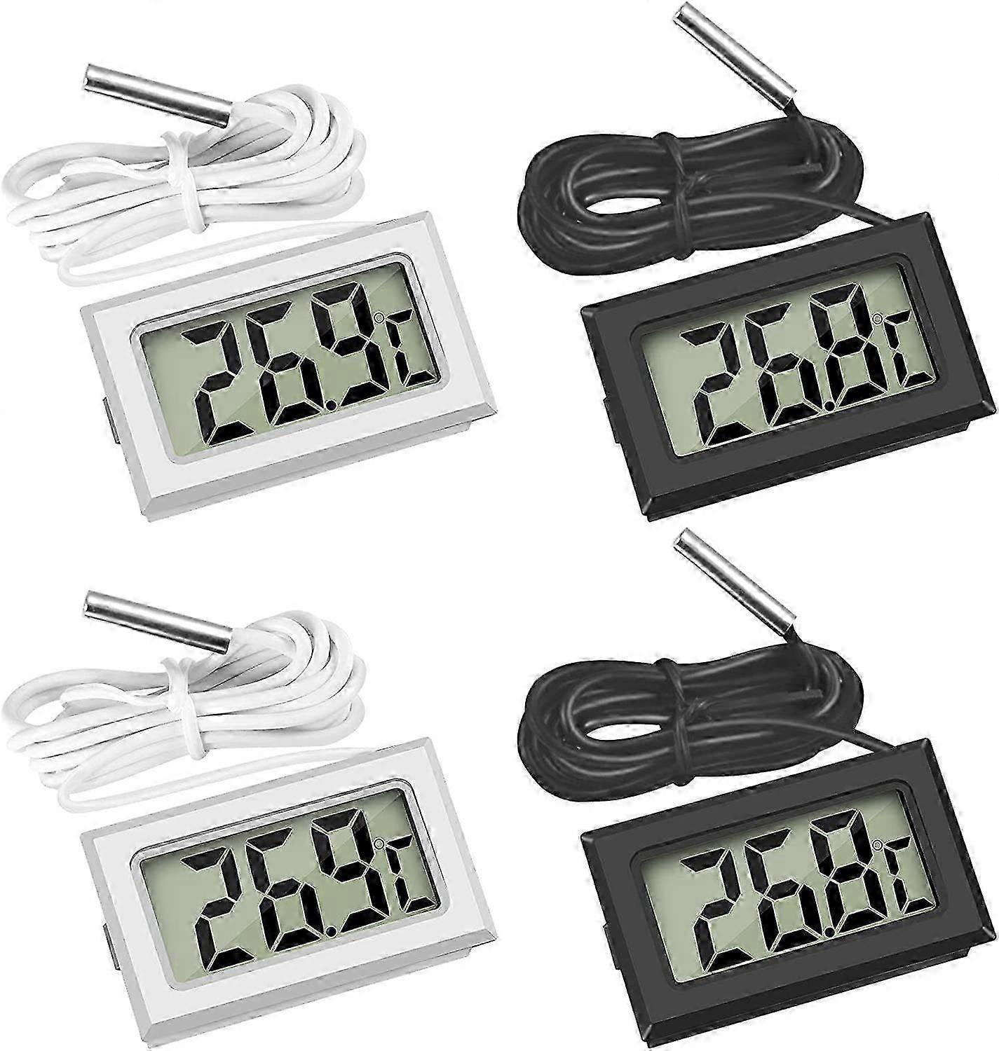 Mini Digital LCD Thermometer Temperature with Temperature Probe Sensor Tester(2X Black 2X White)