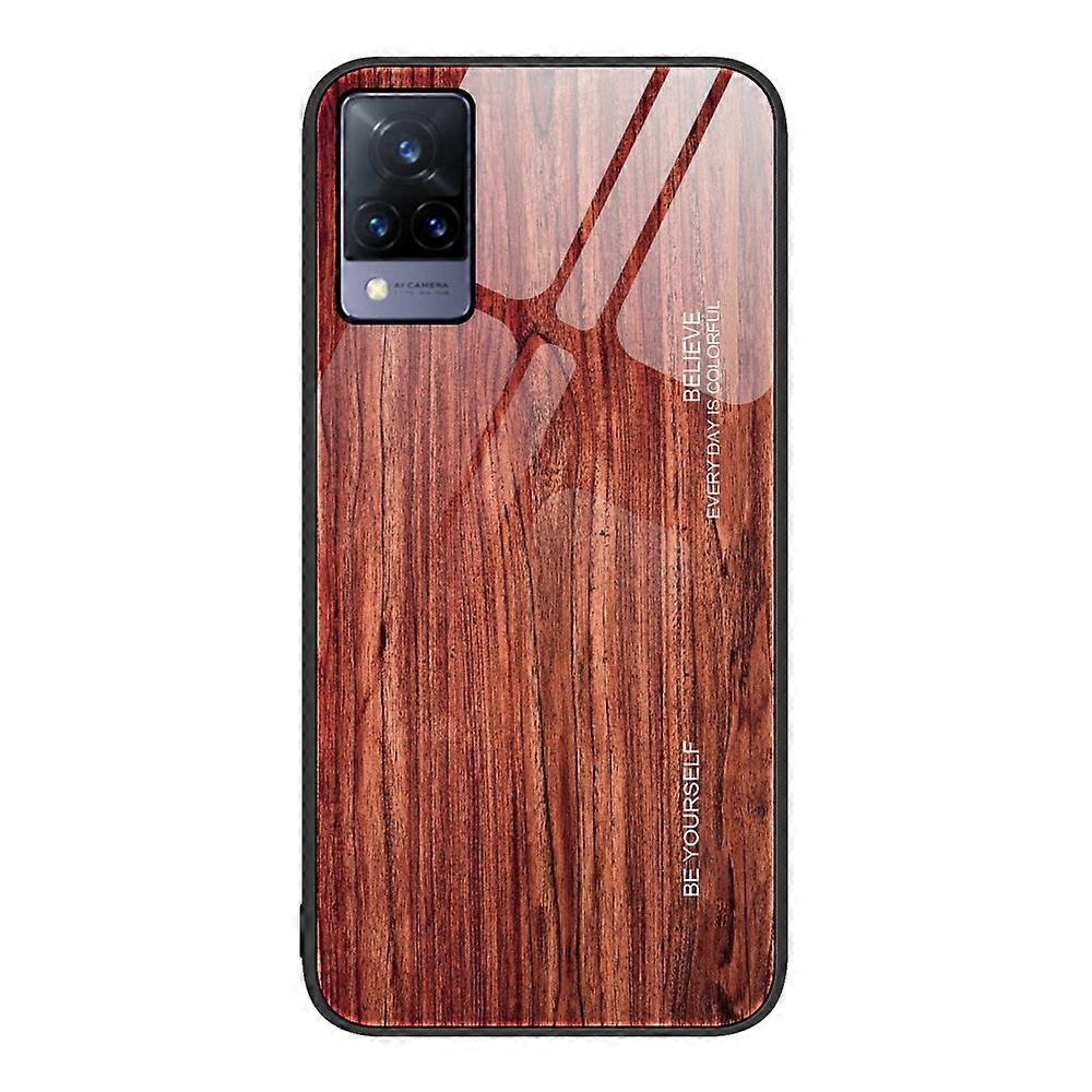 For vivo V21 Wood Grain Glass Protective Case
