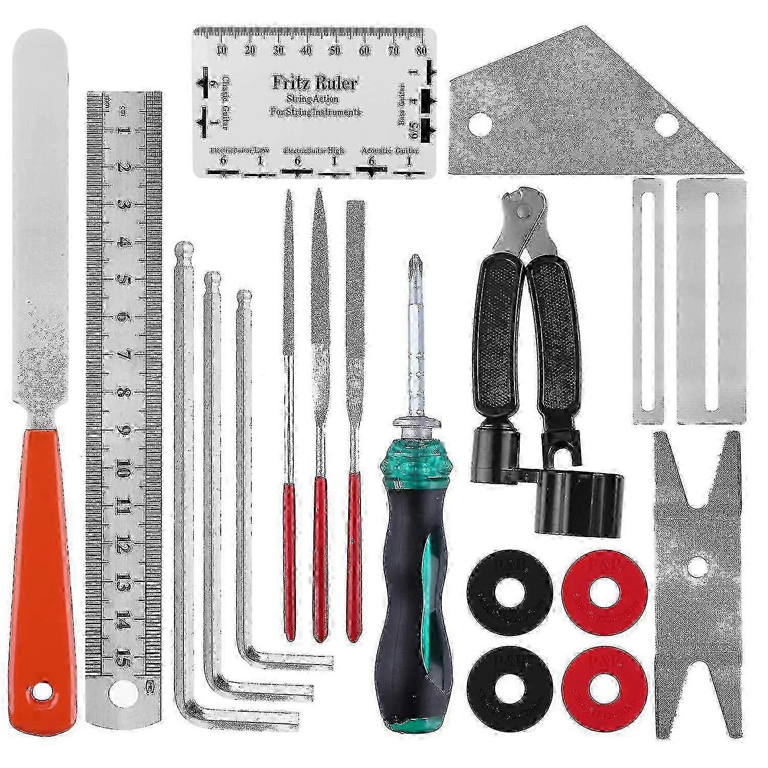 ギター修理メンテナンスツールキット、ミュージシャン用完全キットギターケアキット3 in 1フレットサンディングファイル(ギター修理メンテナンス)20個