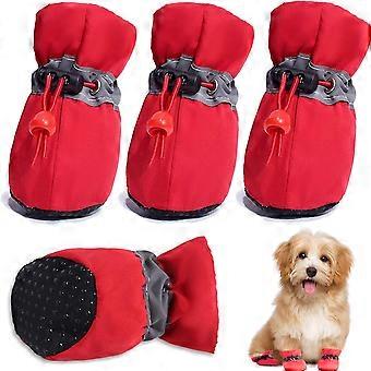4 Pieces Dog Shoes, Dog Boots Paw Protector with Reflective Straps, Non Slip Dog Booties for Small Medium Dogs(Red)