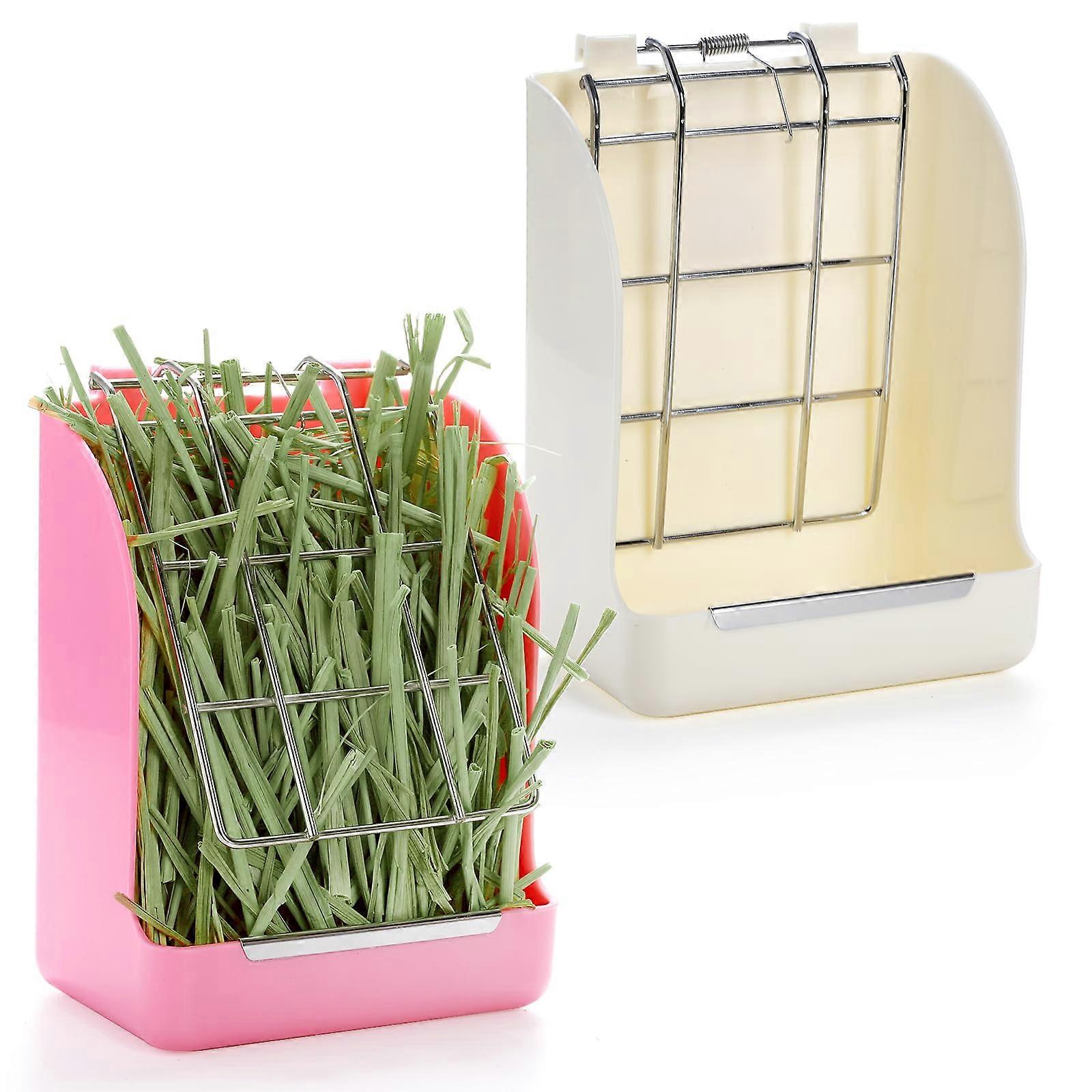 2 Pack Hay Feeder for Rabbits and Guinea Pigs, Plastic Food Bowl Manger, Less Waste Dispenser for Small Animals