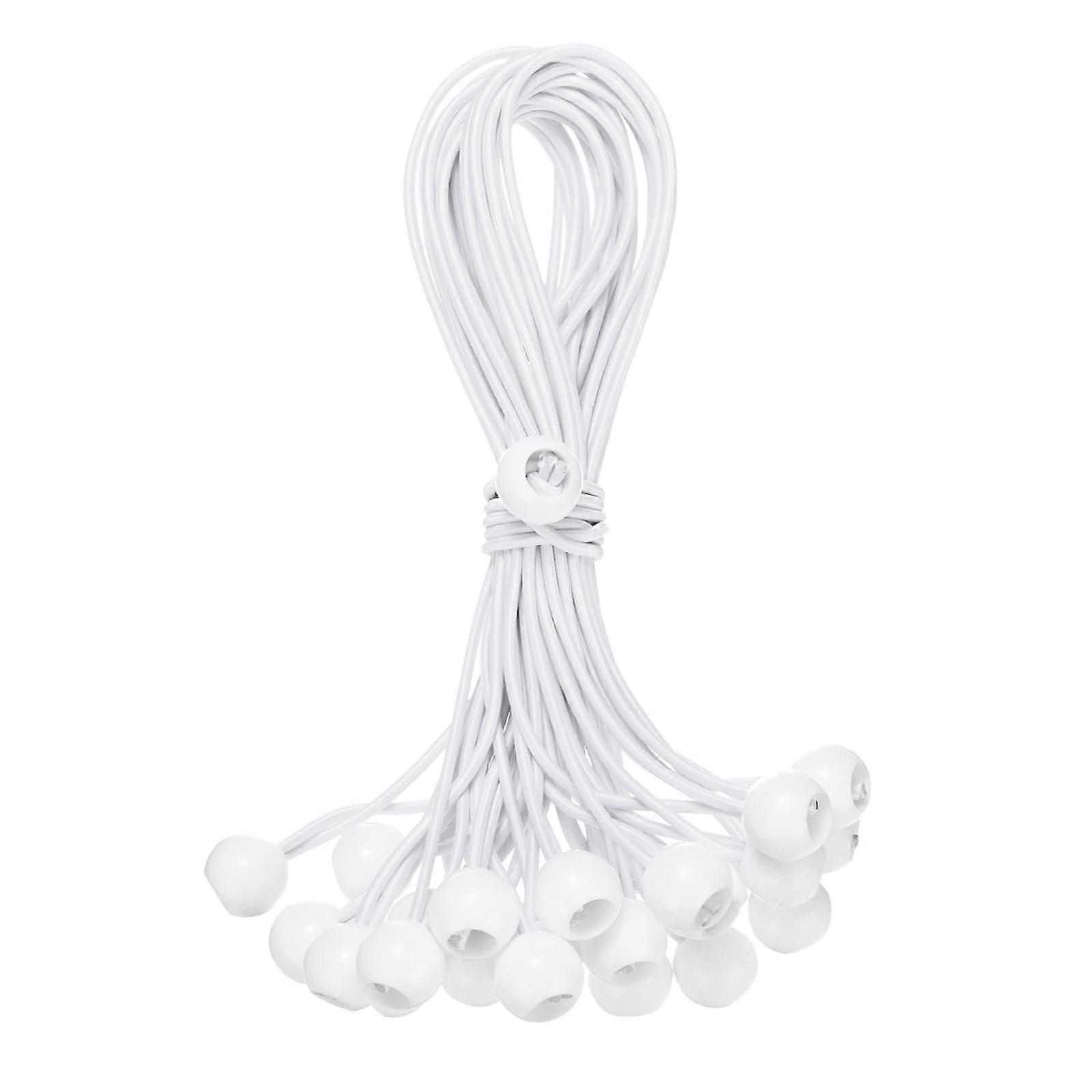 25-Pack 12 Inch High Elastic Ball Bungee Cords for Camping, Tent, Cargo, and Patio Umbrella Tie Downs - White