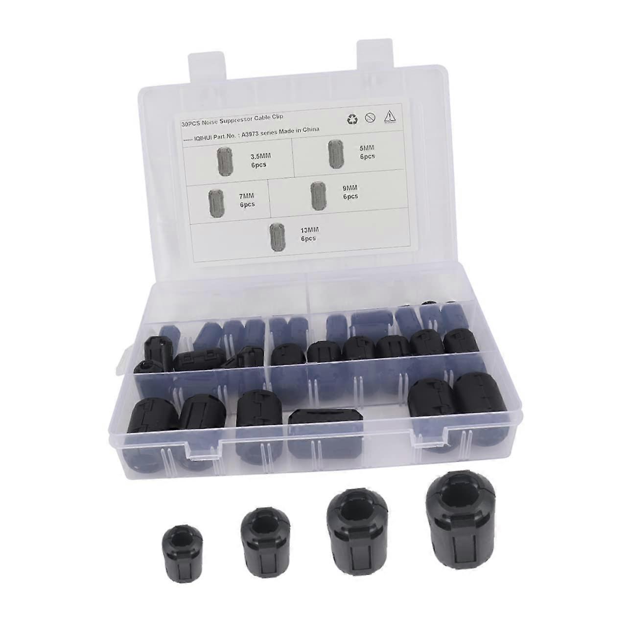 30-Pack Ferrite Clip Ring Core Filters for RFI Cable Noise Reduction, High-Quality EMI Suppressors for Home Use