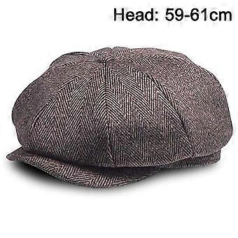 Moda Vintage Lana Mezclada Boina Casual Ala Corta Gorra Boina Sombrero de copa plana Newsboy Boina de tapa plana-Café-59-61cm