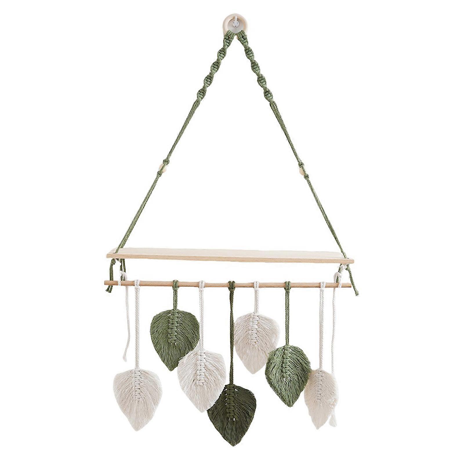 Stylish Handwoven Leaf Pattern Wall Tapestry Bohemia Floating Shelf Storage Rack Stylish Bedroom Decoration Accessories