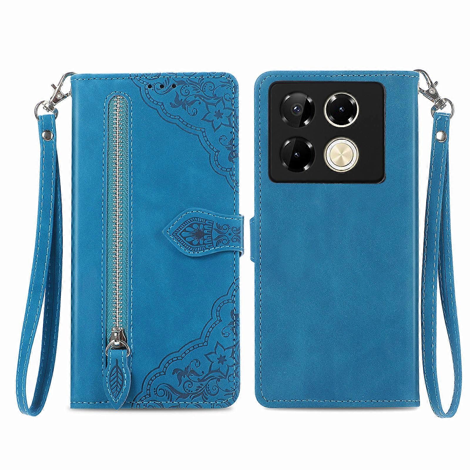 Preget blomsterglidelås i skinn til telefon