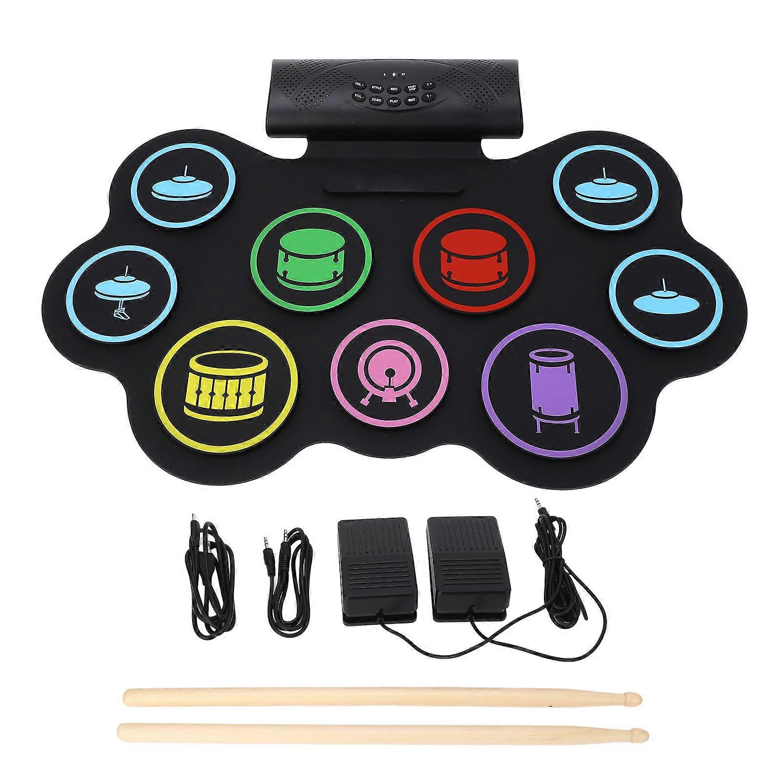 Portable 9-Pad Electronic Drum Set with Bluetooth, USB MIDI, and Built-in Speakers