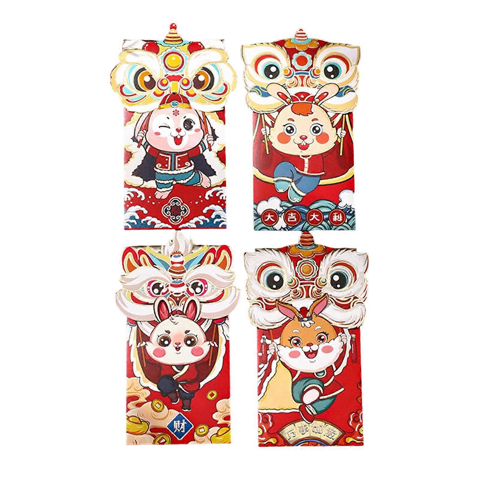 4x Red Pockets Cartoon Packing Bag with Rabbit Patterns for Spring