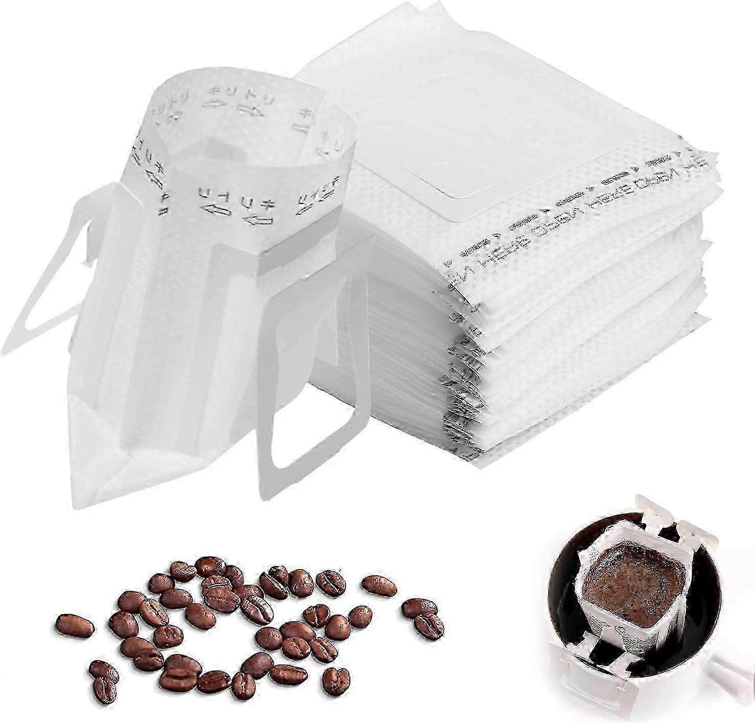 100使い捨てハンギングイヤーコーヒーフィルター-ほとんどのカップ用のドリップバッグ、キャンプ用のポータブル
