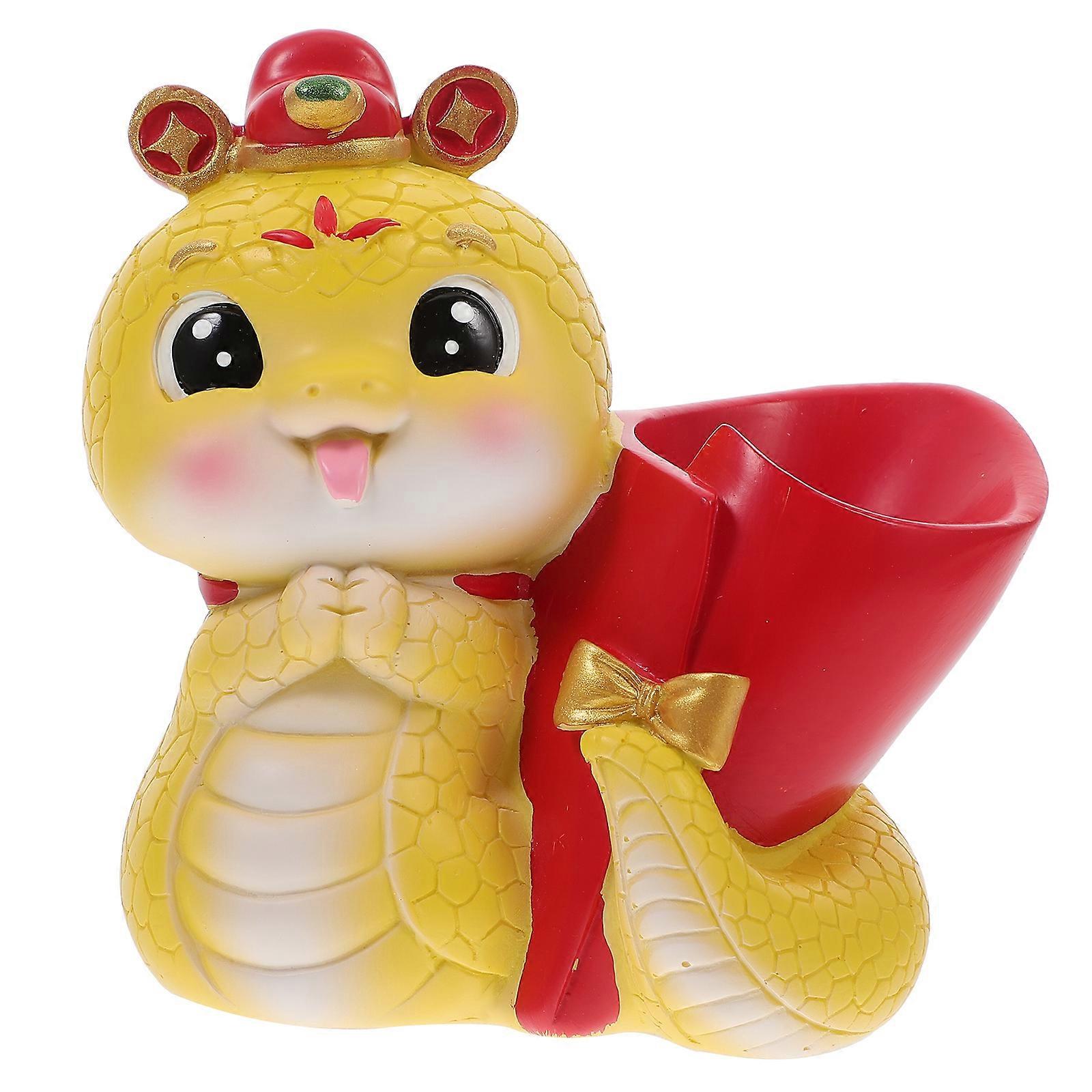 Desk Pencil Holder Zodiac Snake Shape Home Office Decorations Good Luck Charm Resin 11.50X11.50X7.00CM 1Pack