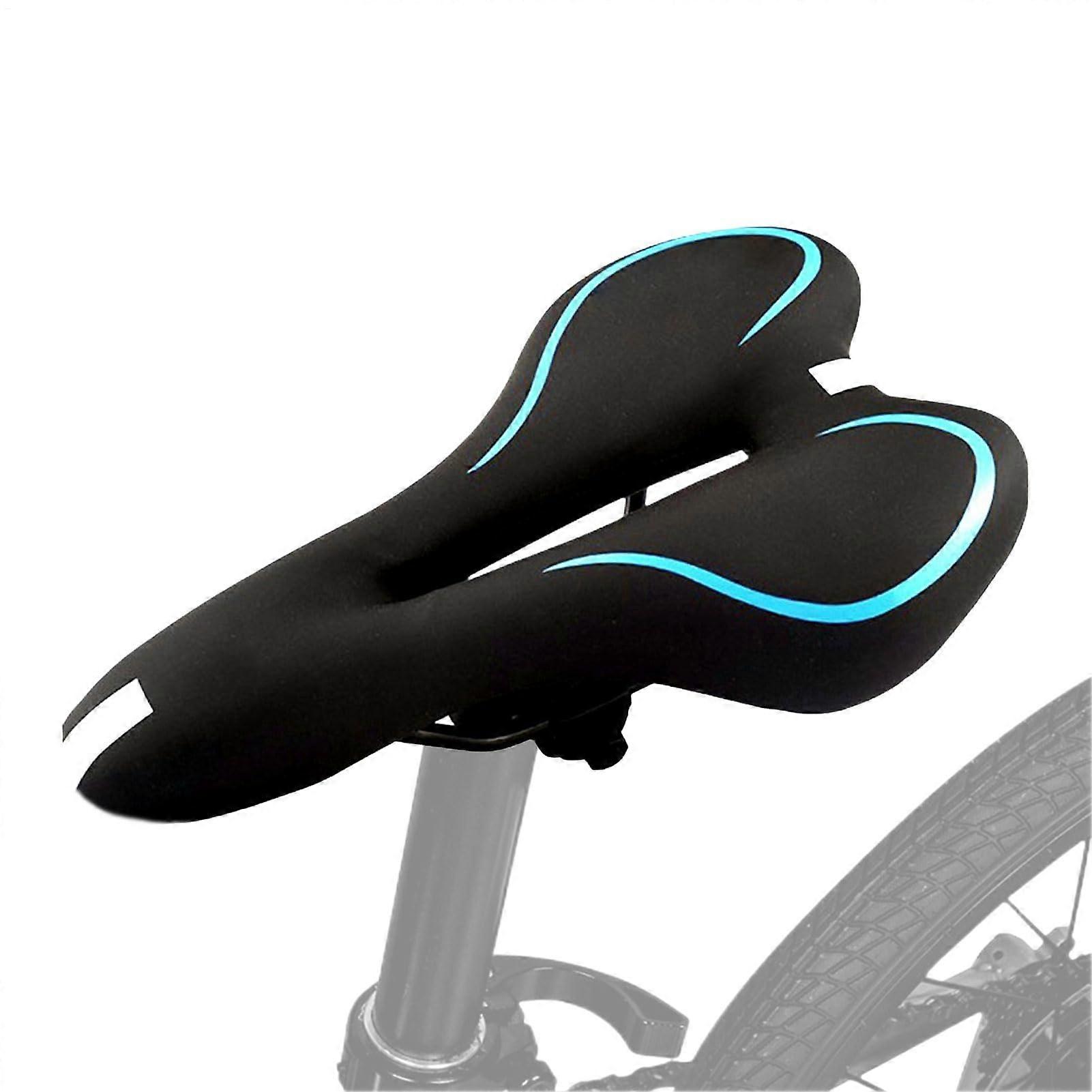 Shock Absorbing Ventilated Bicycle Saddle With Reflective Stripes Blue