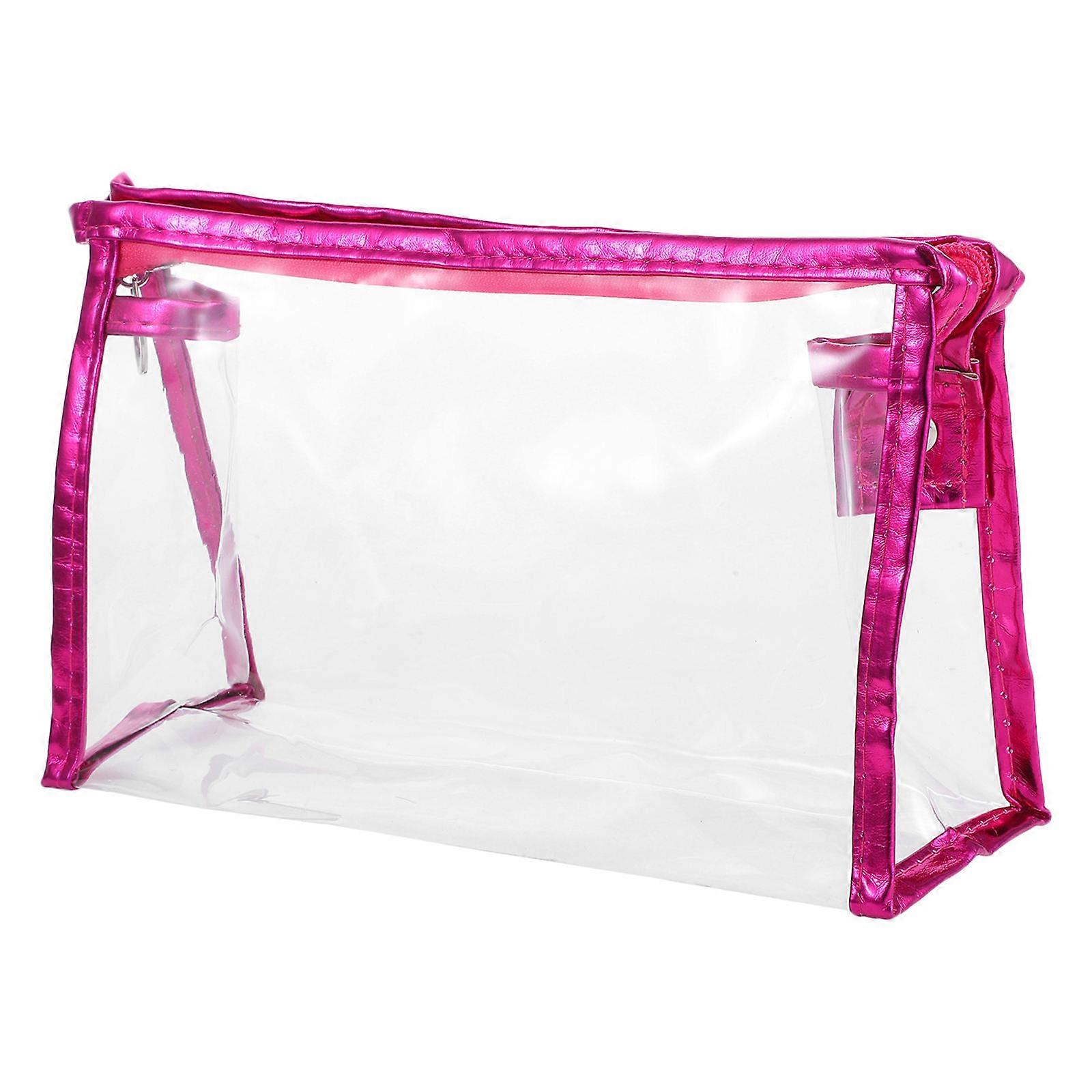 Marker Case Organizer Transparent Rosy Rectangular Zipper Closure For Office Workers 9.1 5.1 3.0in 1Pack