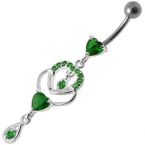 Fancy Jewelled Dangling Heart With Banana Bar Belly Ring
