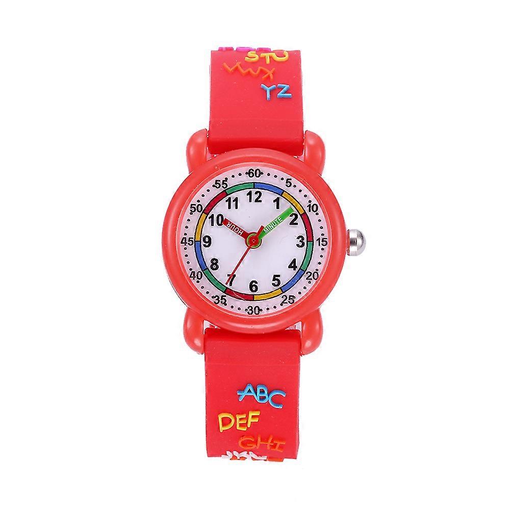 Kids Cartoon Watch Red Round Waterproof Quartz Timekeeping Wristwatch for Children Everyday Use 1Pc