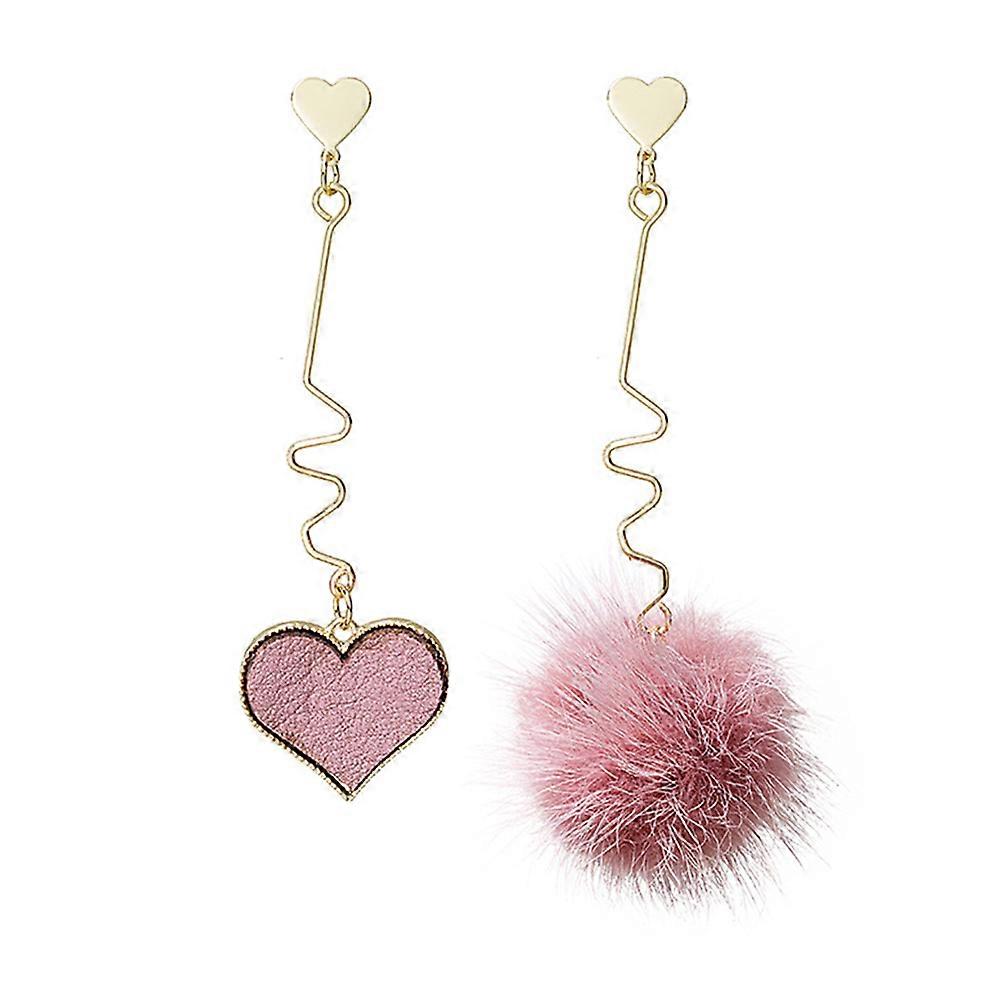 Heart Shape Pendant Earrings with Fluffy Ball Design – Long Dangle Ear Drops for Women's Daily Wear, Parties, Weddings, and Christmas
