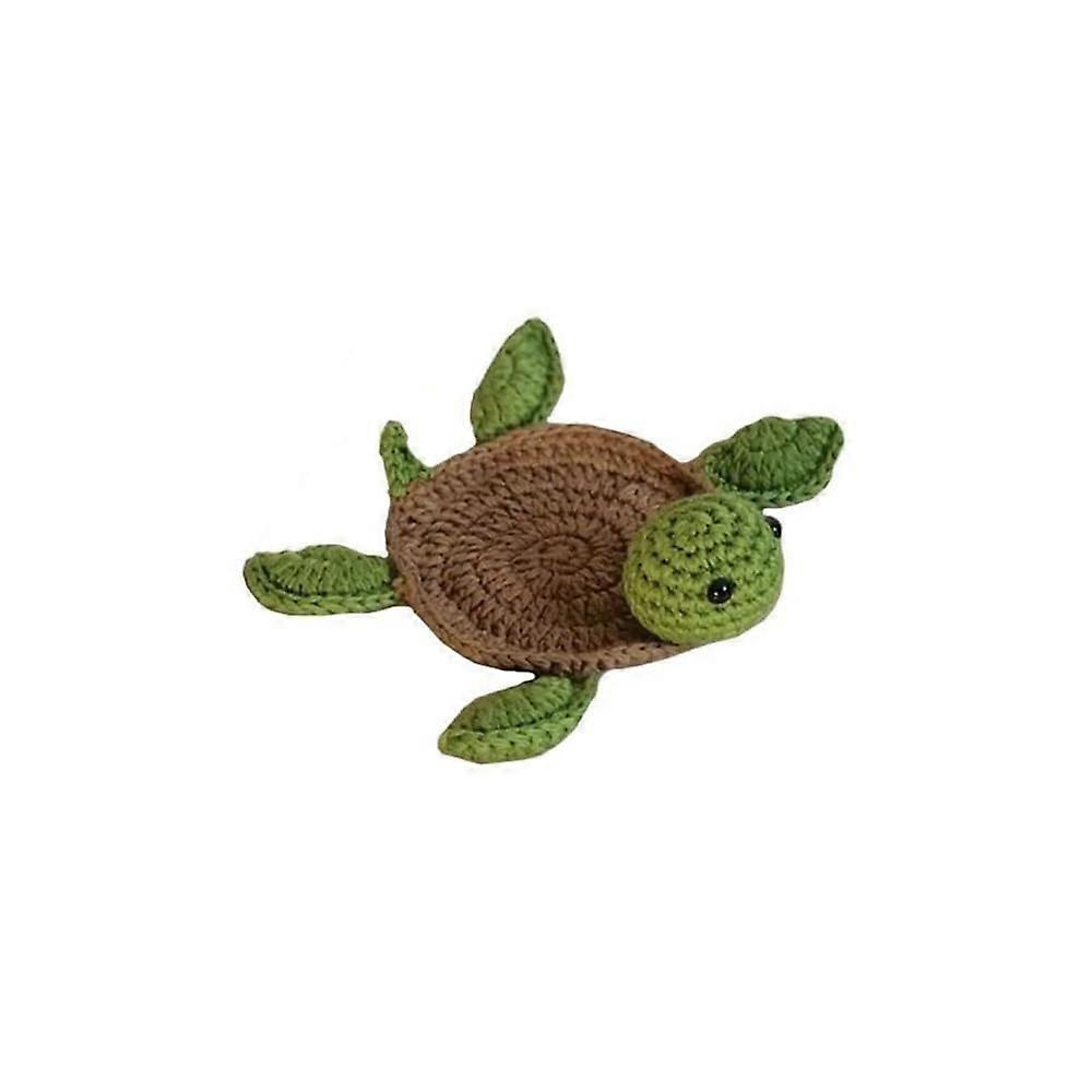 2 x handmade sweet crocheted turtle tea coasters, ulated table protector green