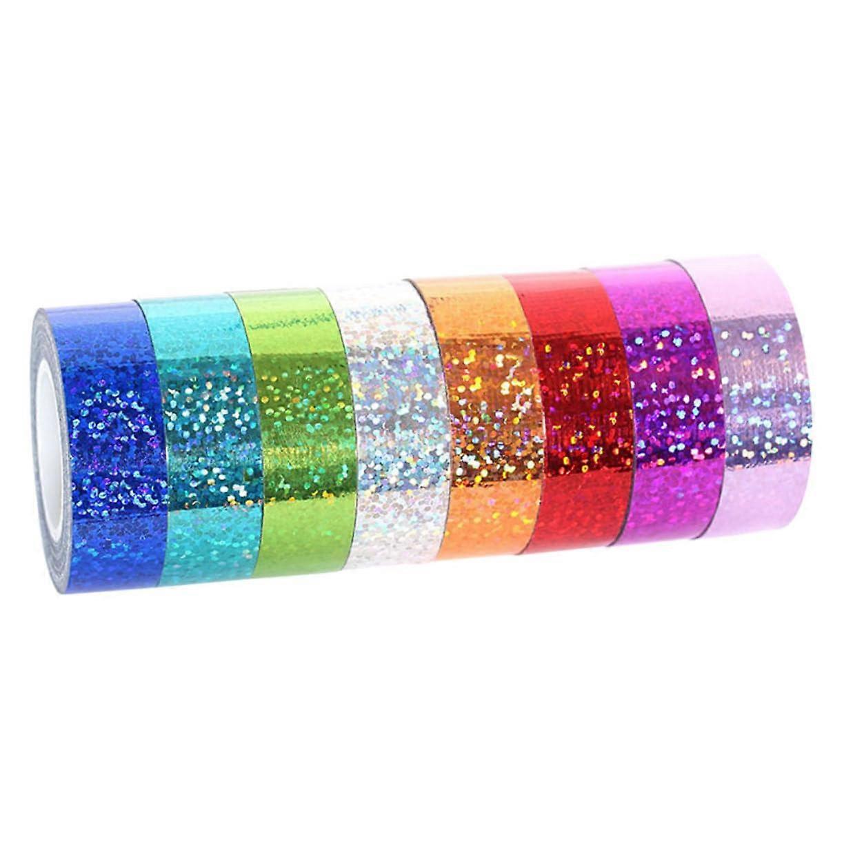 Fabric Tape Glitter Ribbons Kit - Decorative Reflective Craft Tape Set with Assorted Colors and Patterns for DIY Projects