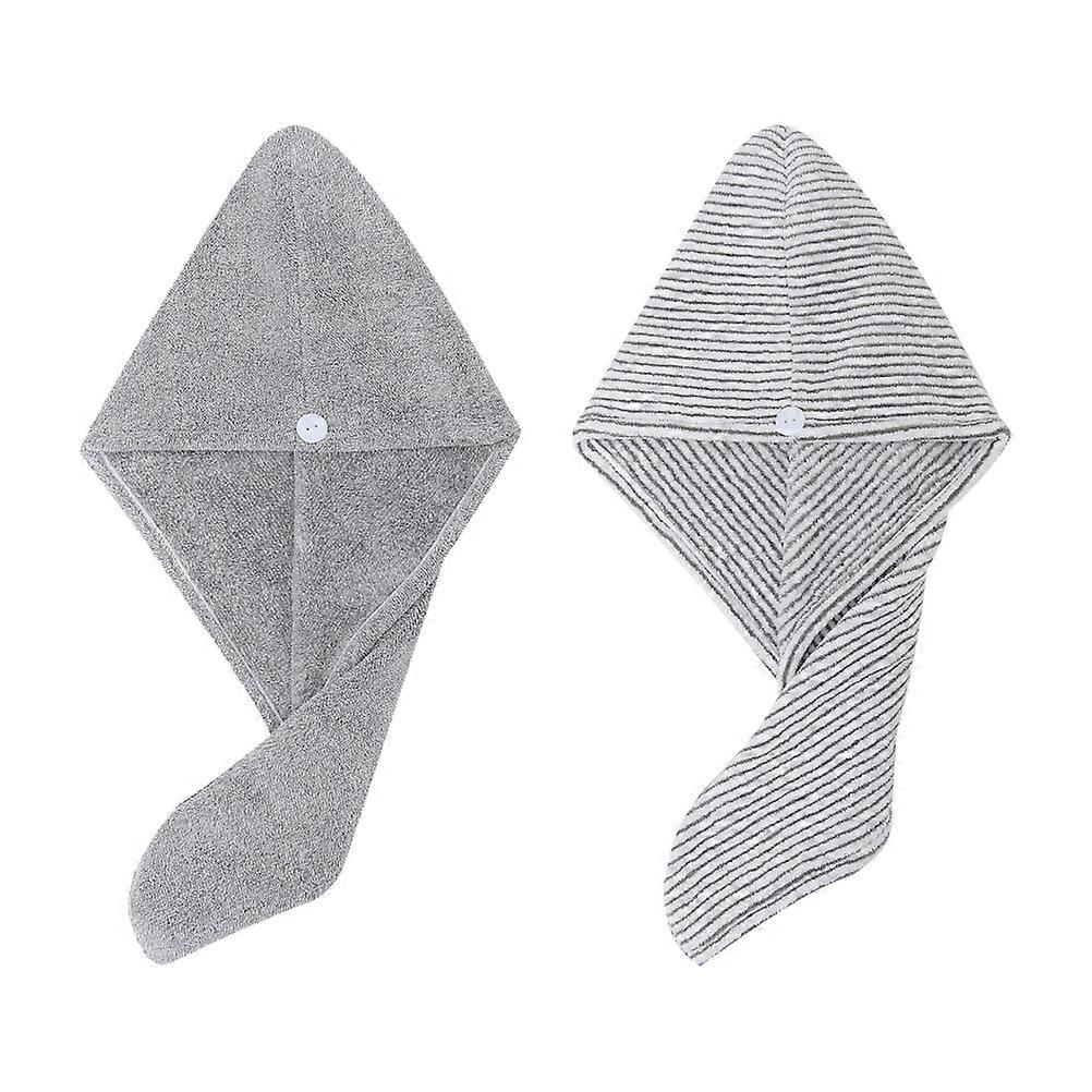 Women Bath Wrap Bath Cap Grey 60x25cm Moisture Absorption 2Pcs