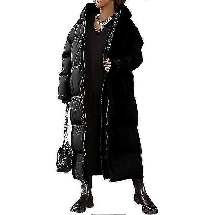 Mulheres casaco acolchoado longo, comprimento encapuzado manga longa jaqueta puffer