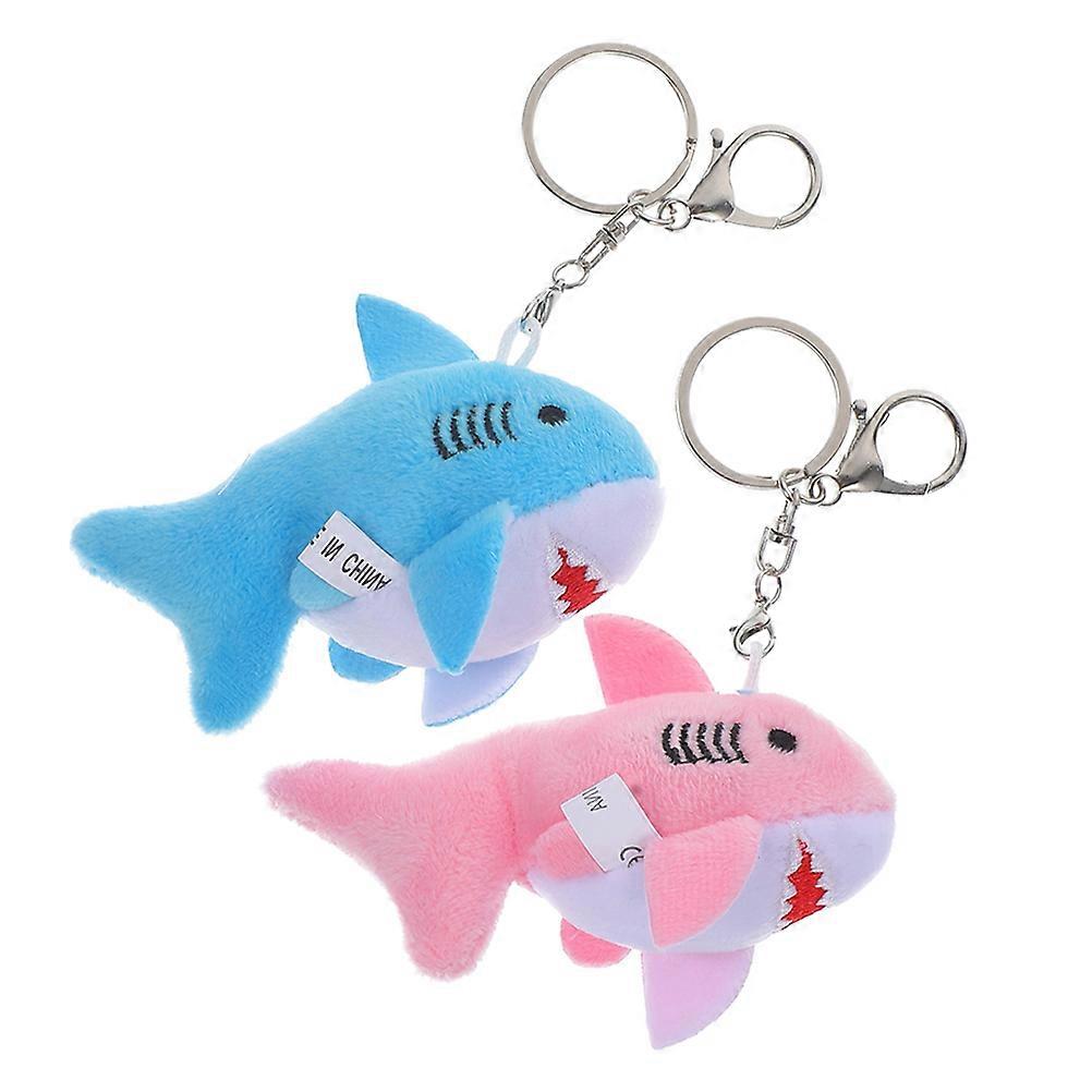 Stuffed Animal Keychain Plush Shark Keychain Blue Color Miniature Design Key Holder For Kids 2Pcs