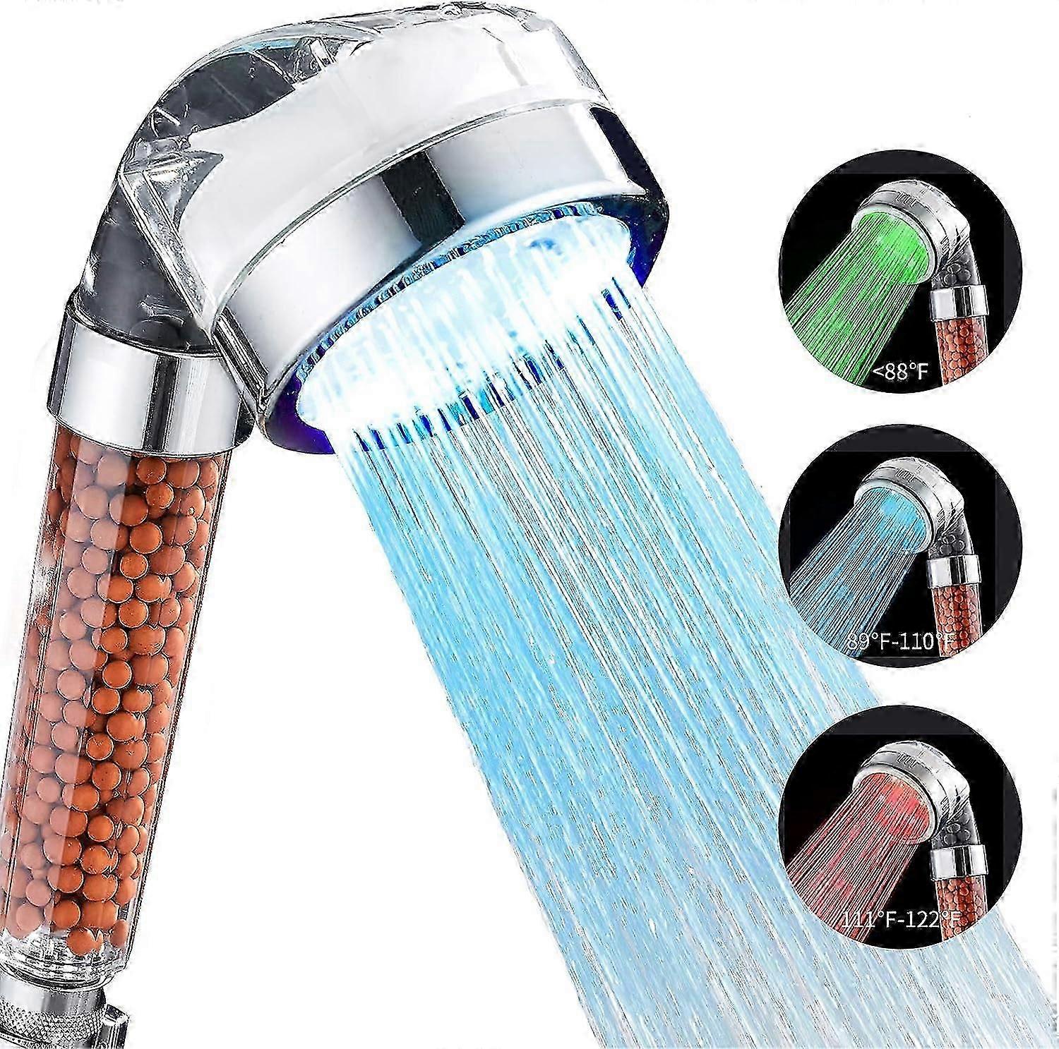 Ionic Hand Shower with Temperature Change - LED High-Pressure Shower - Shower with Replaceable Filter