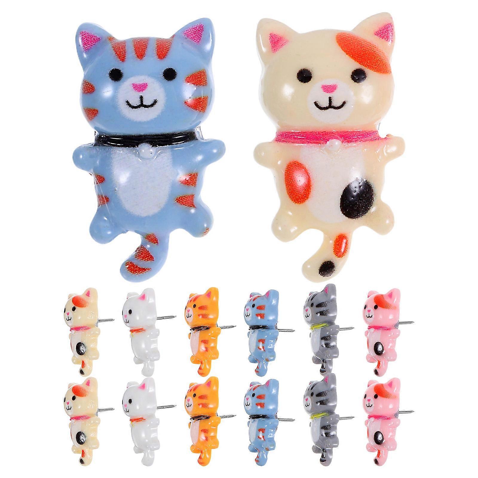 Shaped Thumbtacks For Cork Board Cat Push Pin Cute Animal Design Assorted Color Marking Locations 20Pcs