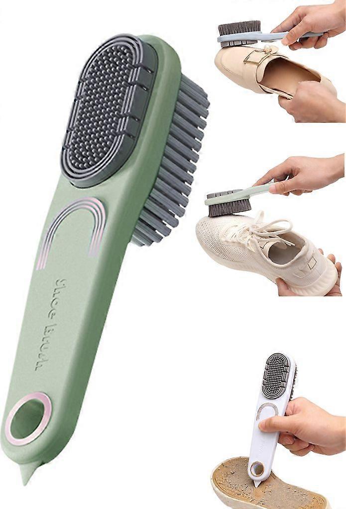 Shoe Brush, Soft Double-Sided Cleaning Brush with Scraper End, Multi-Purpose Cleaning Brush (Green)