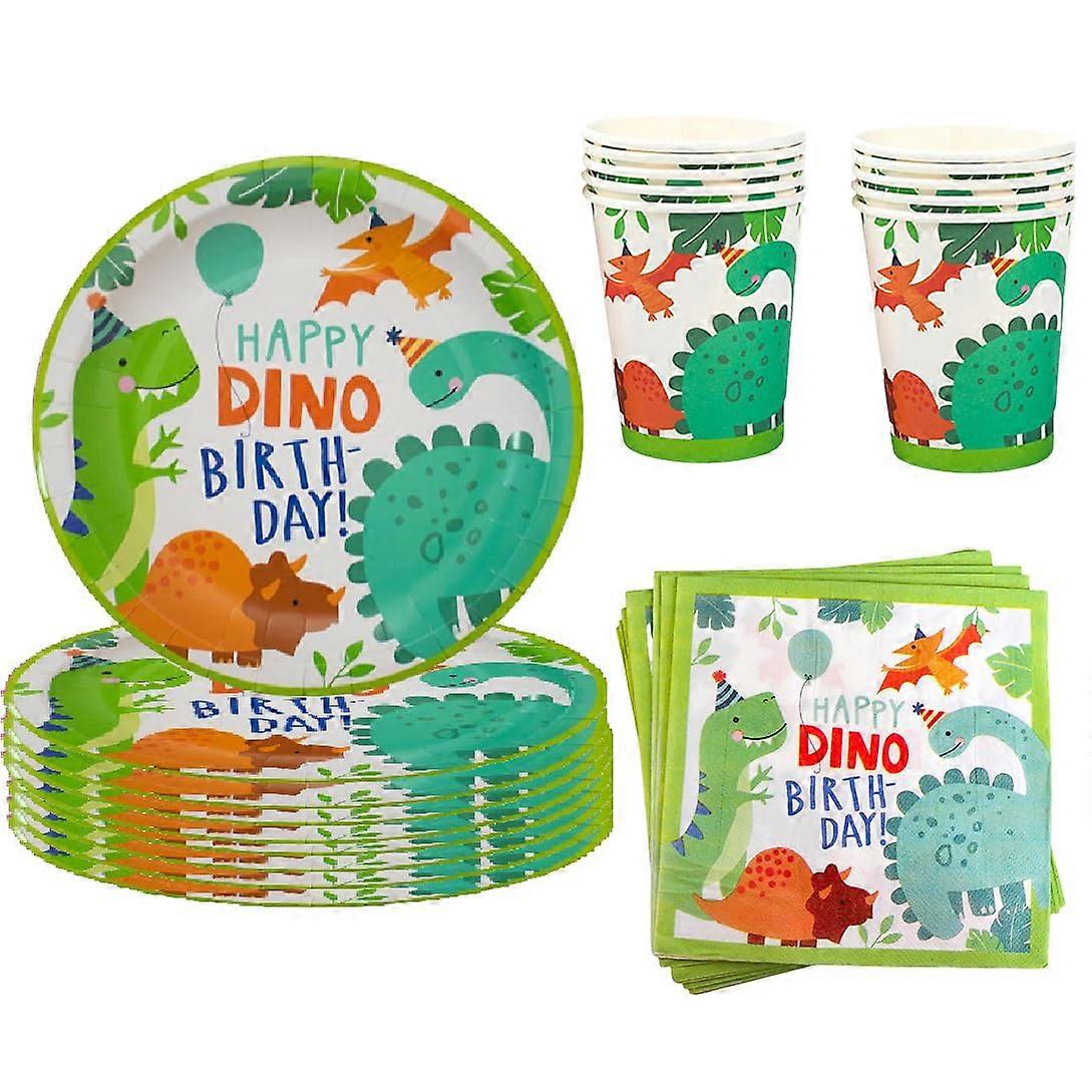 Children's Birthday Tableware Set, Dinosaur Birthday Tableware Set for 10 Guests, 10 Plates, 10 Cups, 20 Napkins, Colourful
