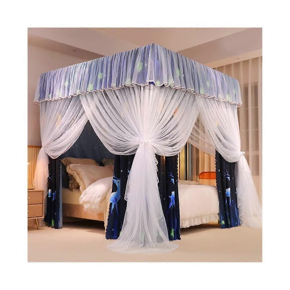 Bed Canopy Windproof Dustproof Mosquito Net For All Seasons, 4-Pole Support, 1.5x2x2m