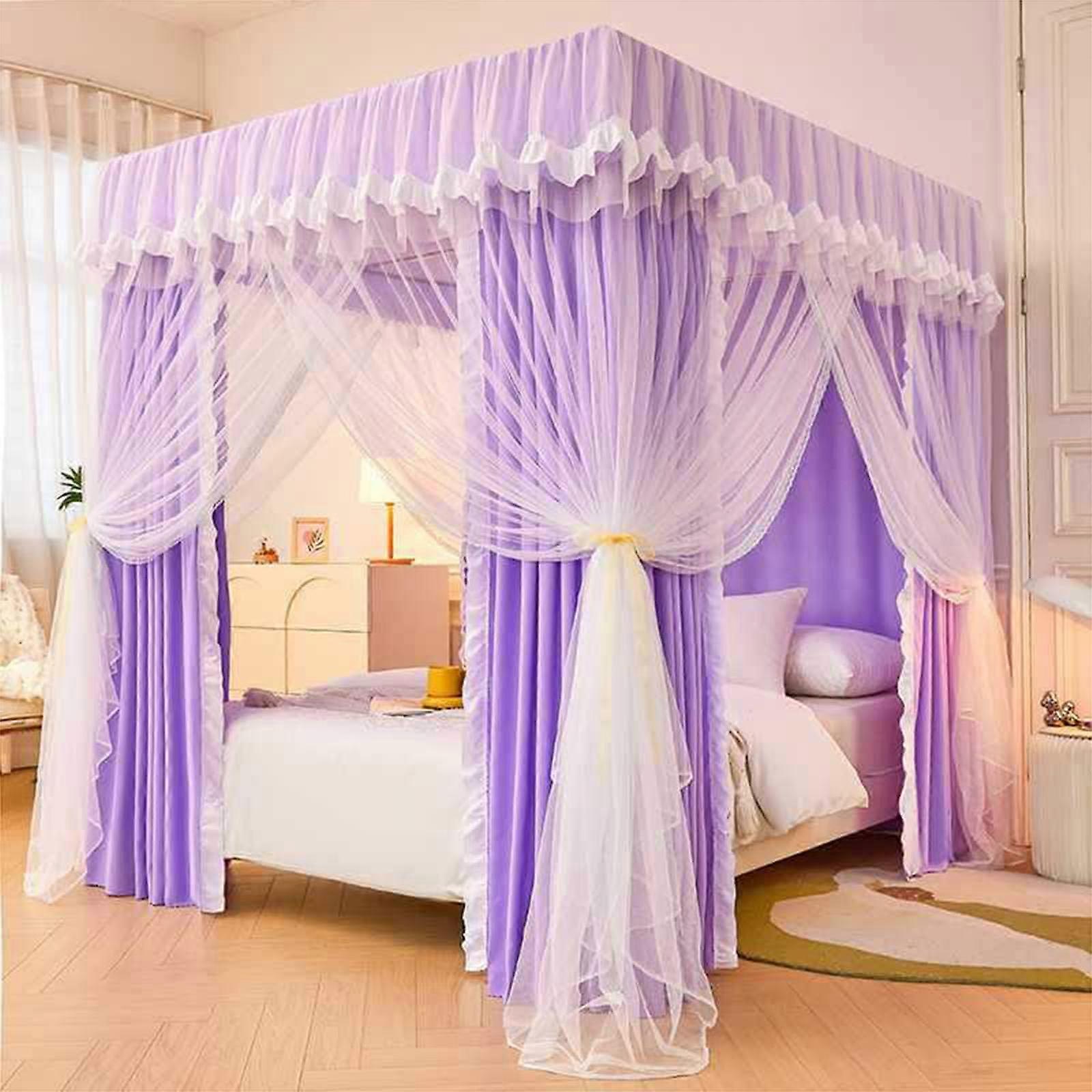 004,120cm Mosquito Net Canopy Curtains for Girls, 4 Corner Design, 120x200cm Mesh Bed Canopy Room Decor