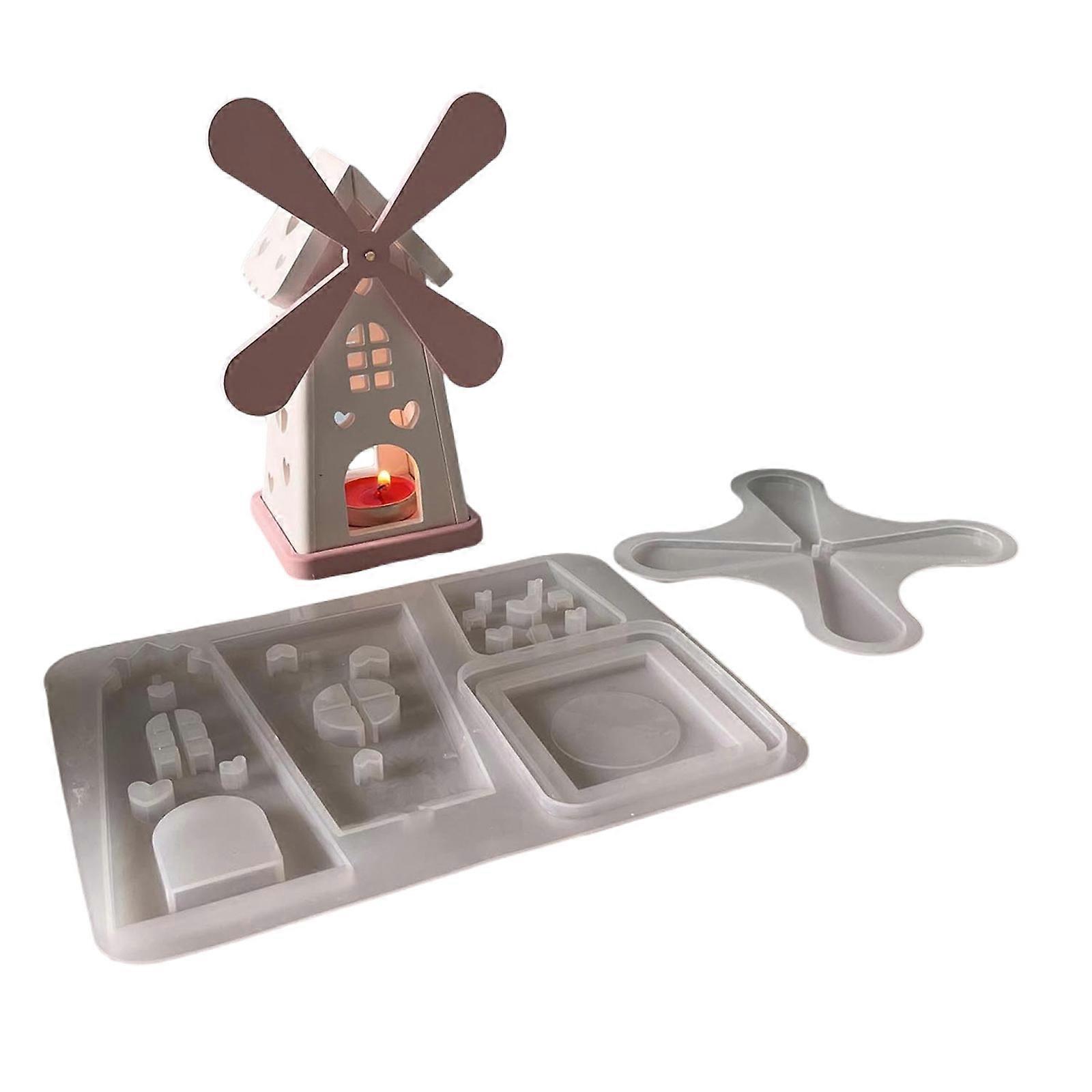 Artistic Silicone Candlestick Molds Resin Epoxy Molds Rotating Windmill Shape Candle Holder Moulds Silicone Texture