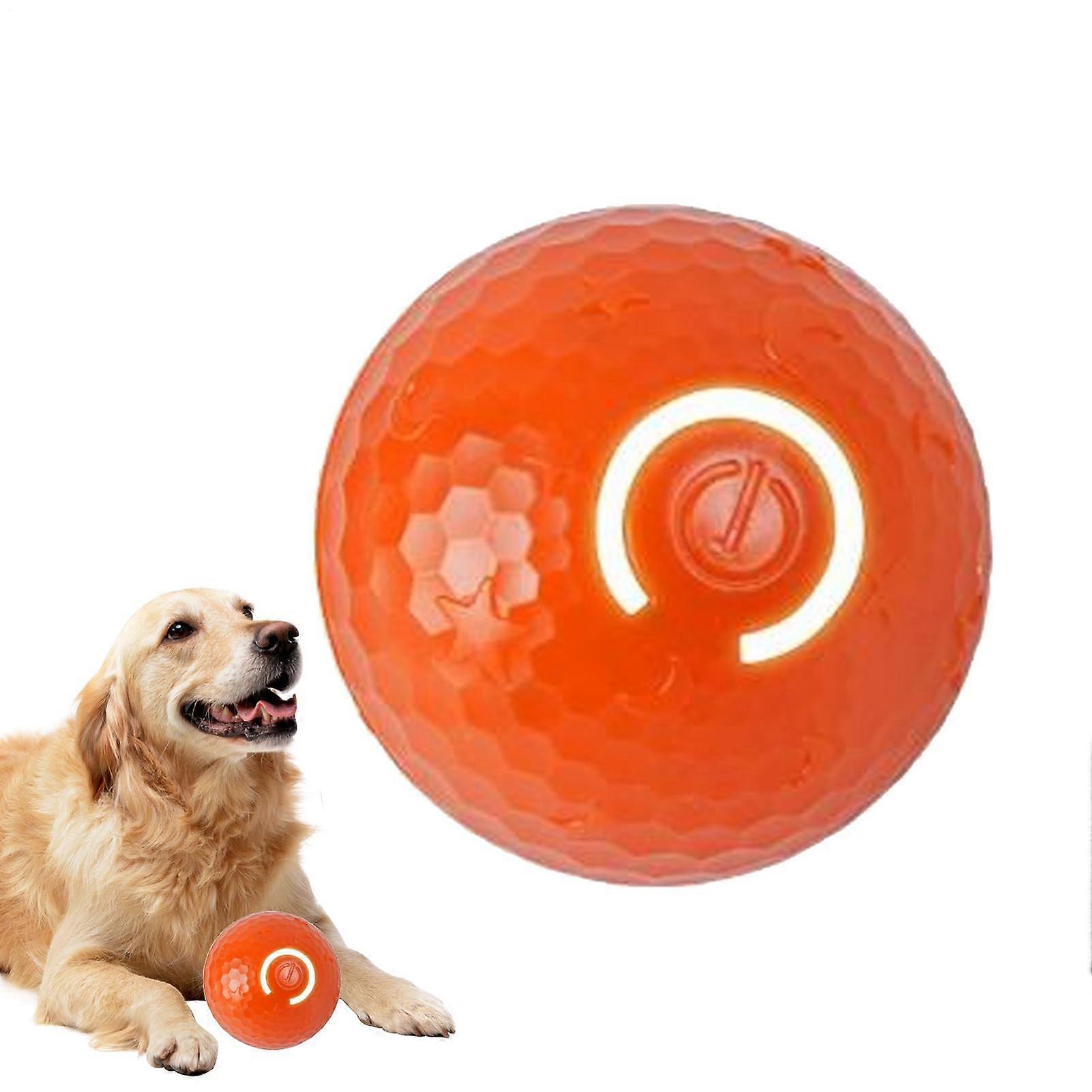 Dog Ball Toy - Automatic Rolling Interactive Bouncing Toy with Light for Medium to Large Dogs and Active Puppies, Orange Color