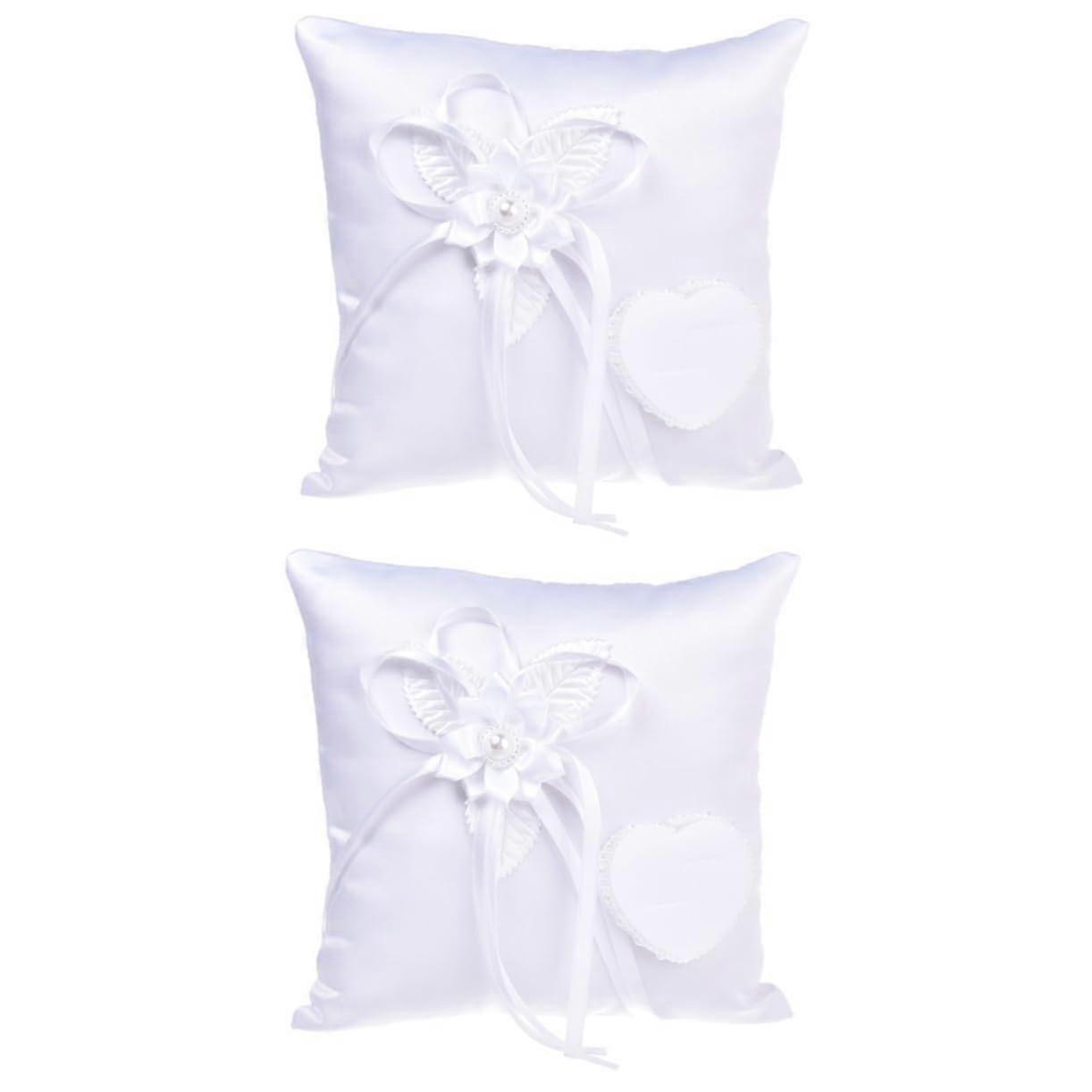 Wedding Ring Pillows, Floral Wedding Square Cushion, White Ring Pillow
