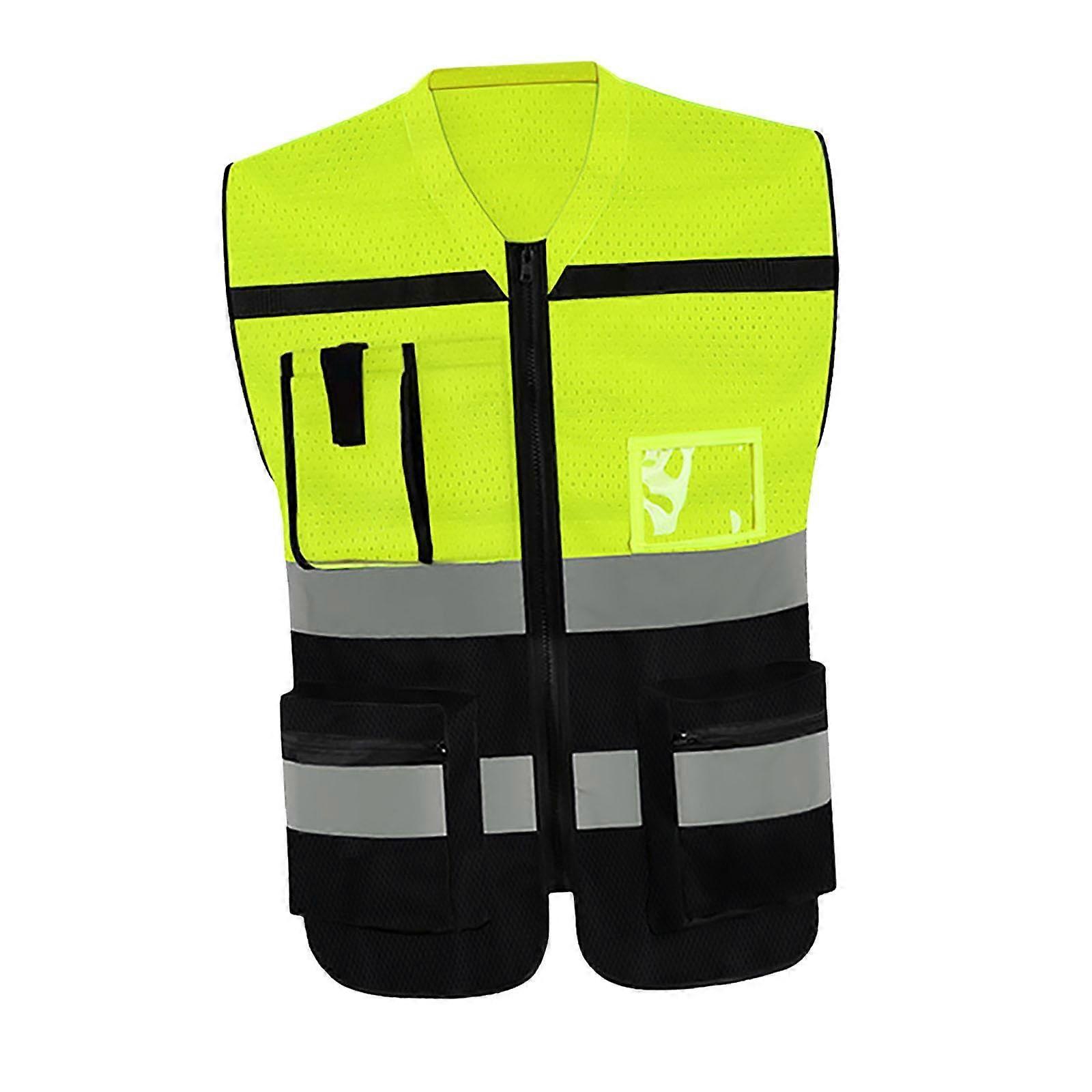 Reflective Vest with Pockets, Visibility for Workers Walking Dogs, Yellow and Black, 2XL